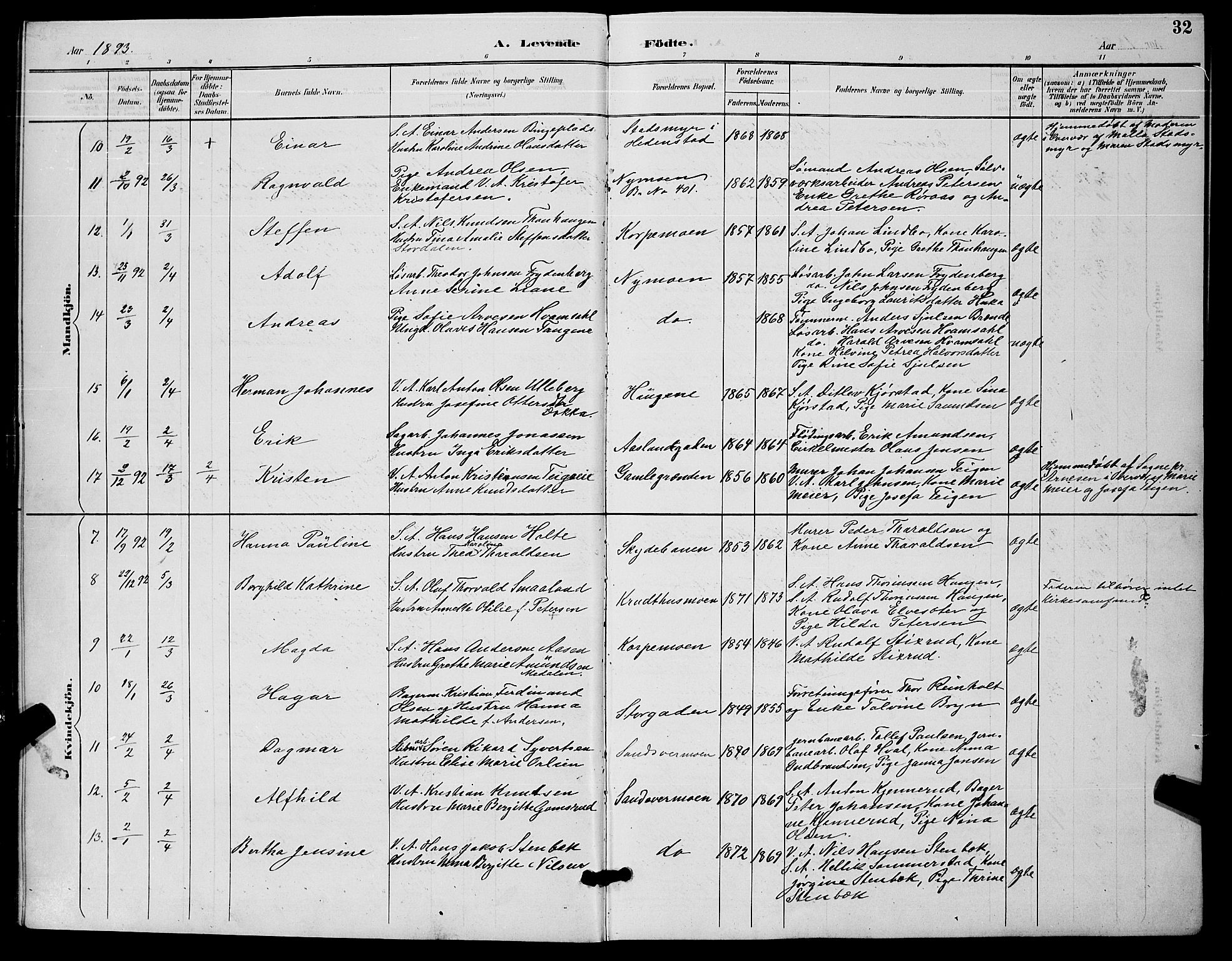 Kongsberg kirkebøker, AV/SAKO-A-22/G/Ga/L0006: Klokkerbok nr. 6, 1890-1901, s. 32