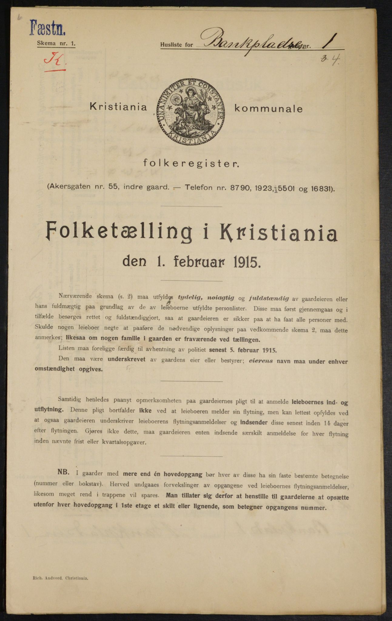 OBA, Kommunal folketelling 1.2.1915 for Kristiania, 1915, s. 3394