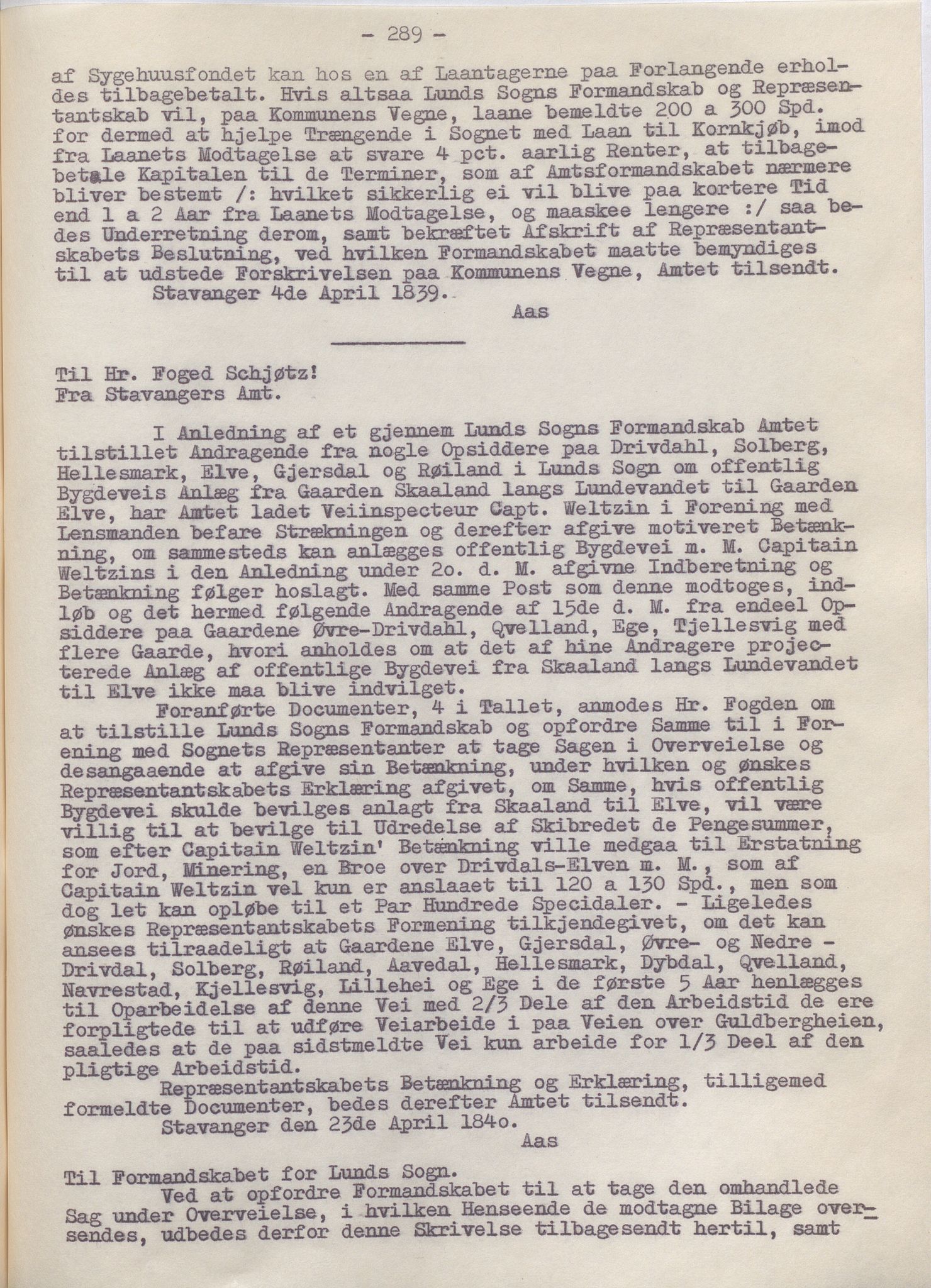 Lund kommune - Formannskapet/Formannskapskontoret, IKAR/K-101761/A/Aa/Aaa/L0002: Forhandlingsprotokoll, 1837-1865, s. 289