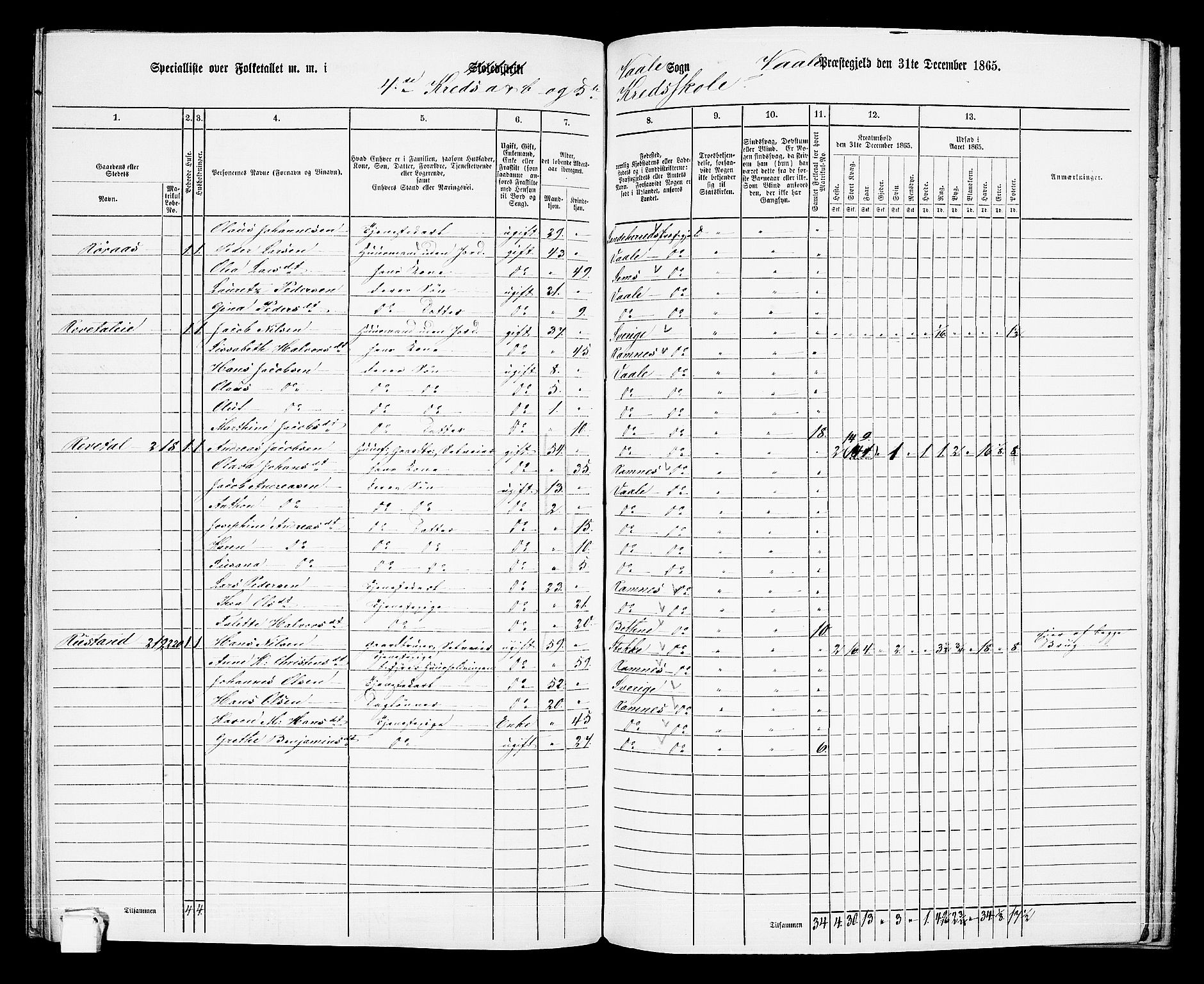 RA, Folketelling 1865 for 0716P Våle prestegjeld, 1865, s. 56