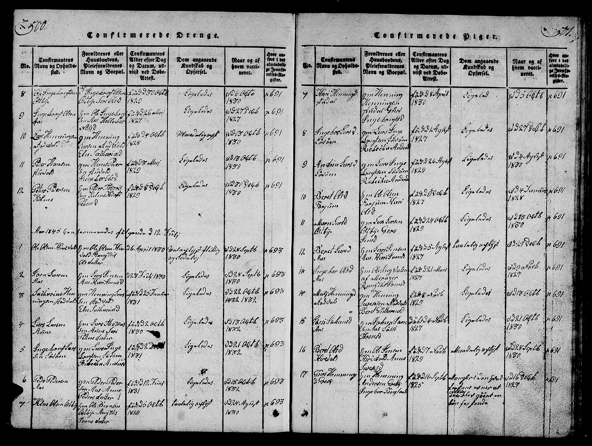 Ministerialprotokoller, klokkerbøker og fødselsregistre - Sør-Trøndelag, SAT/A-1456/698/L1164: Klokkerbok nr. 698C01, 1816-1861, s. 500-501