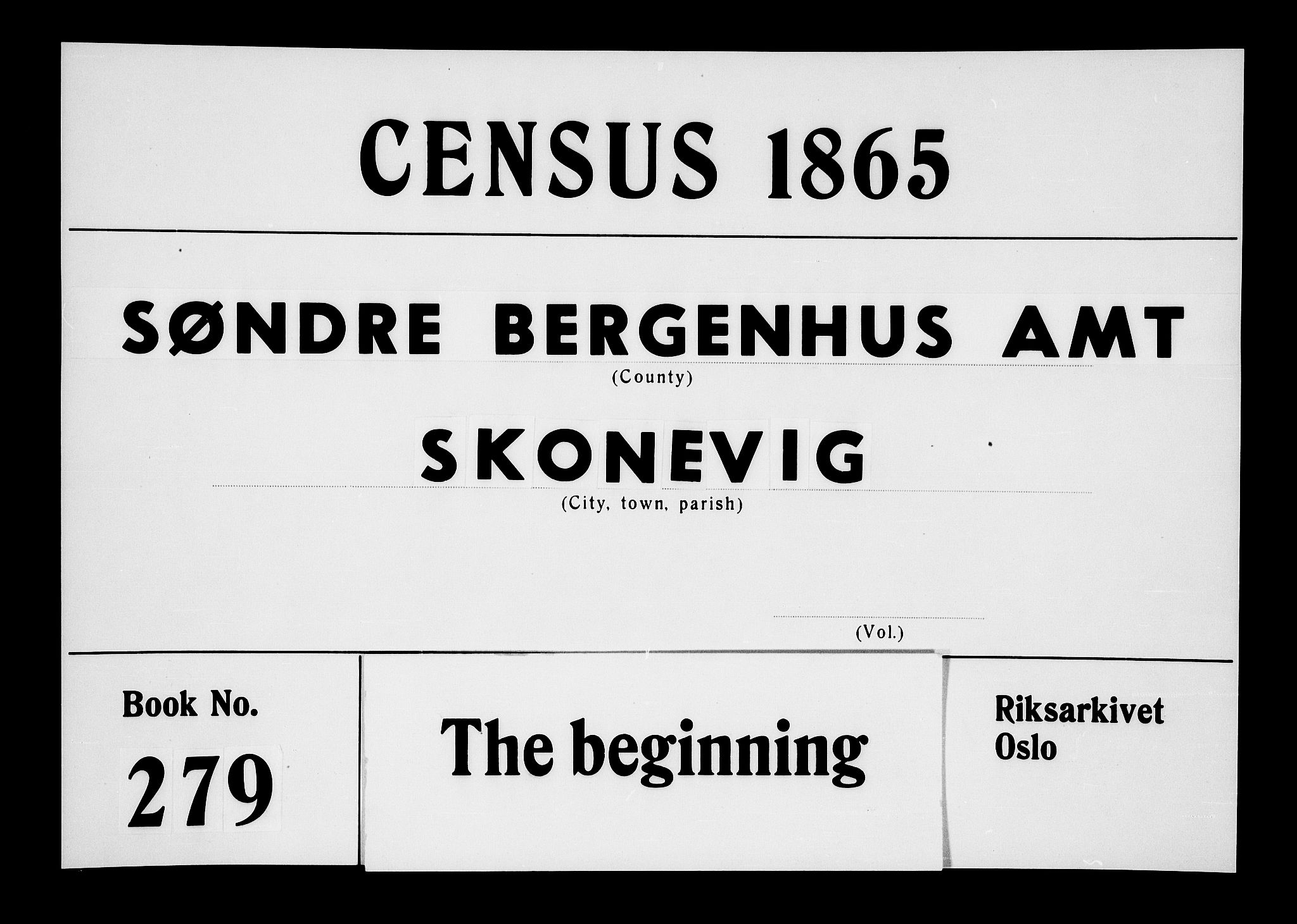 RA, Folketelling 1865 for 1212P Skånevik prestegjeld, 1865, s. 1