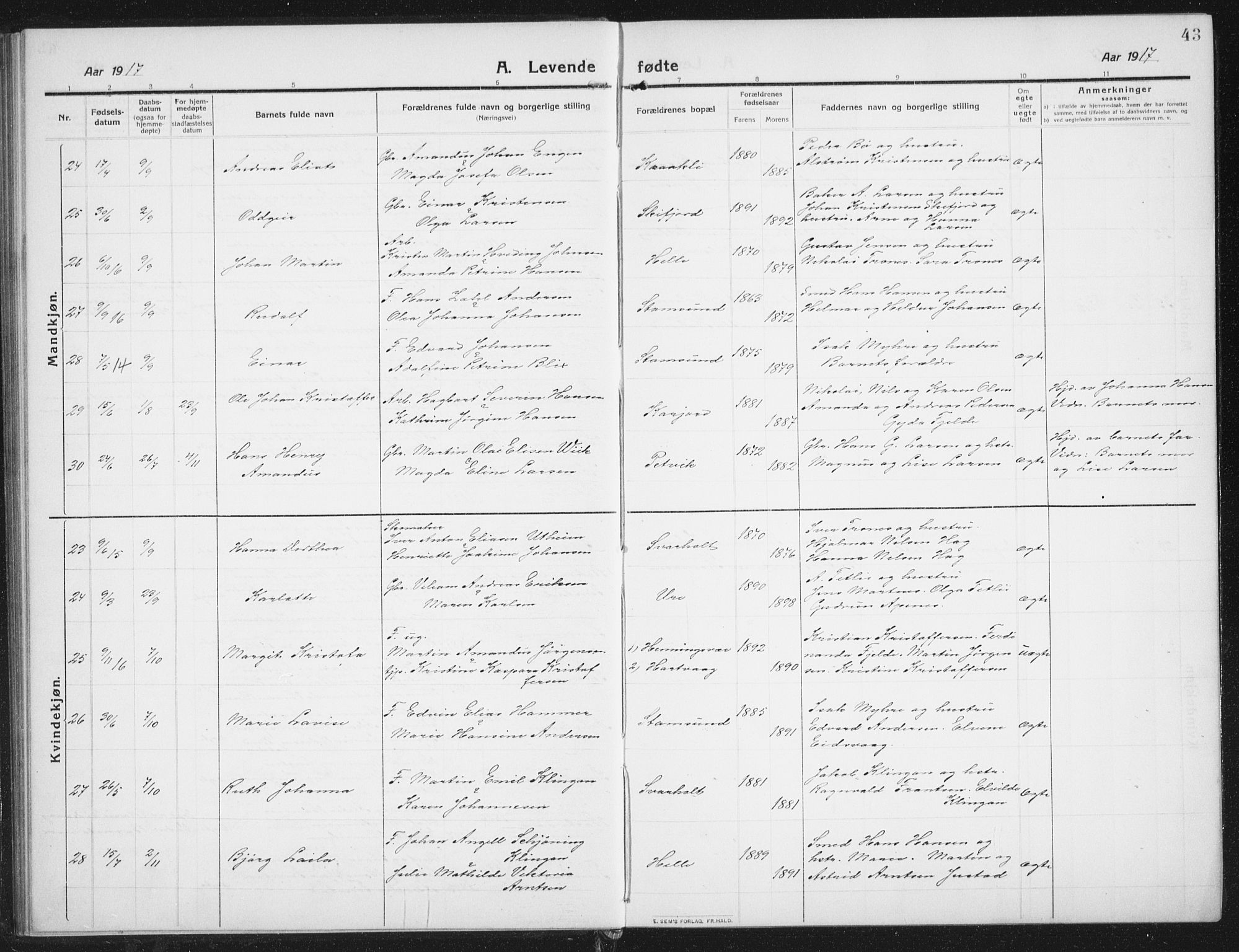 Ministerialprotokoller, klokkerbøker og fødselsregistre - Nordland, AV/SAT-A-1459/882/L1183: Klokkerbok nr. 882C01, 1911-1938, s. 43