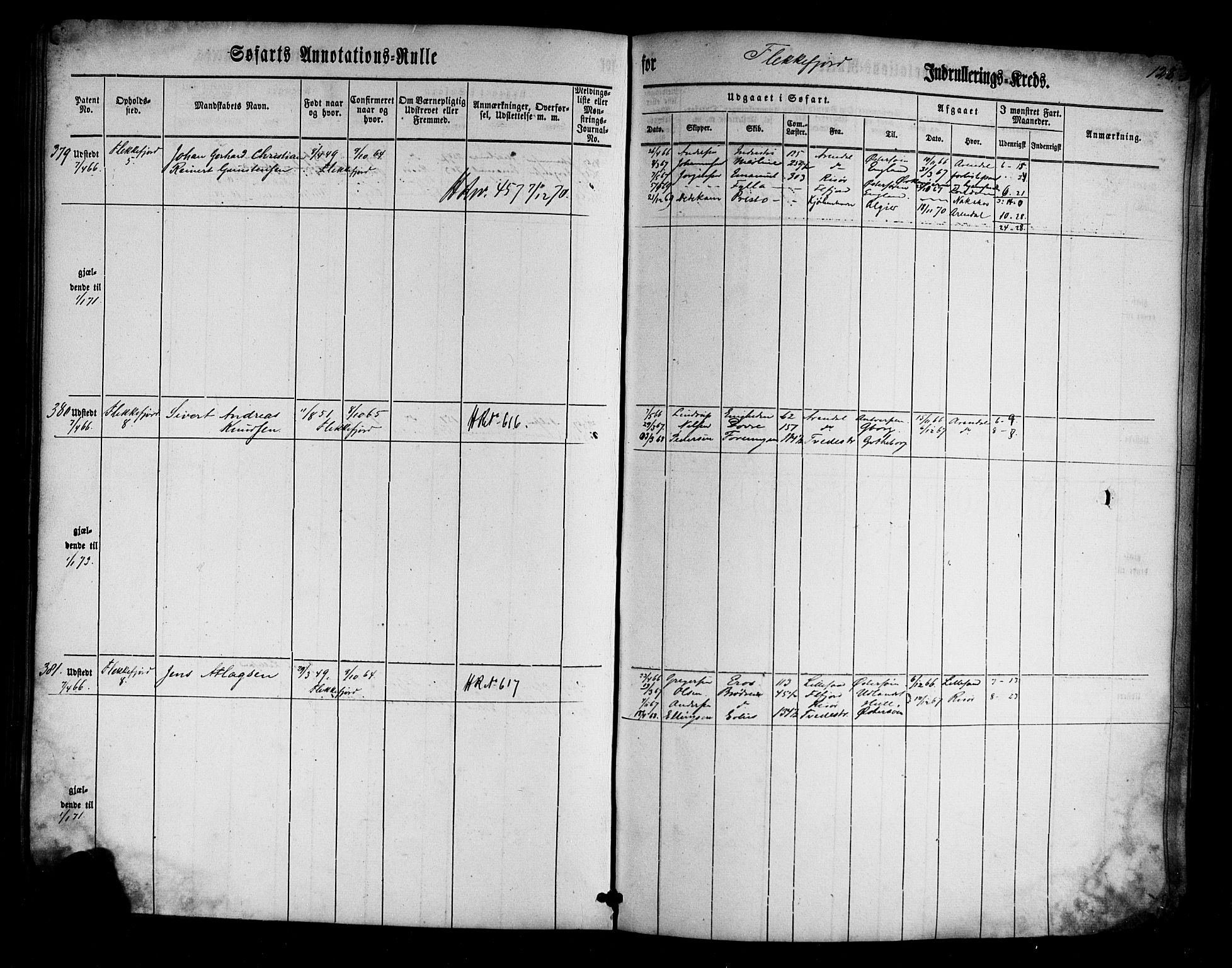 Flekkefjord mønstringskrets, SAK/2031-0018/F/Fa/L0001: Annotasjonsrulle nr 1-435 med register, N-1, 1860-1867, s. 149