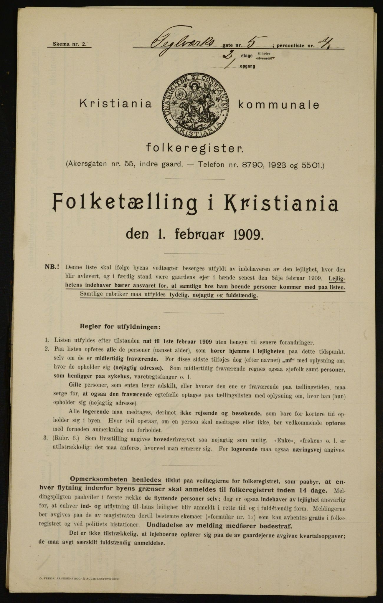 OBA, Kommunal folketelling 1.2.1909 for Kristiania kjøpstad, 1909, s. 97293