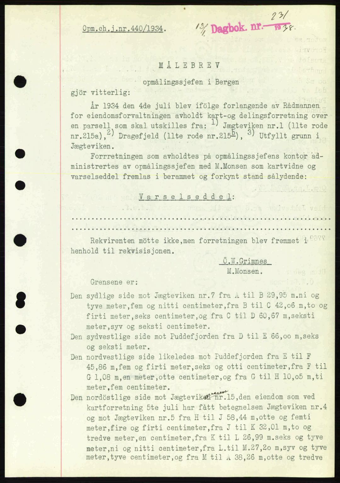 Byfogd og Byskriver i Bergen, SAB/A-3401/03/03Bc/L0006: Pantebok nr. A5, 1937-1938, Dagboknr: 231/1938