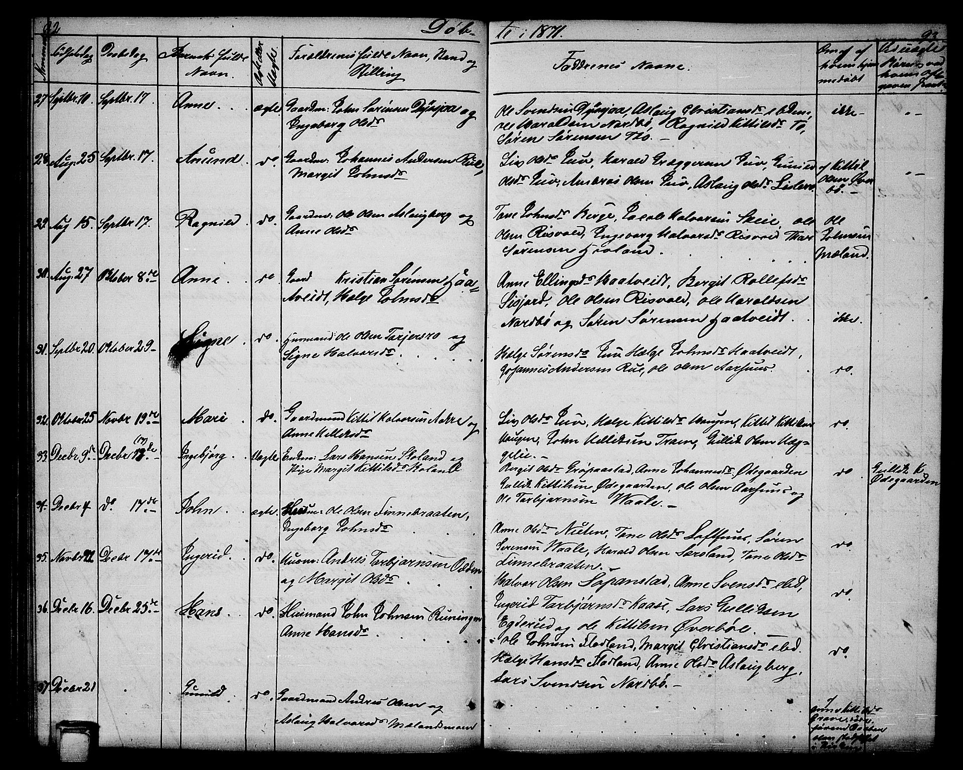 Hjartdal kirkebøker, AV/SAKO-A-270/G/Ga/L0002: Klokkerbok nr. I 2, 1854-1888, s. 92-93