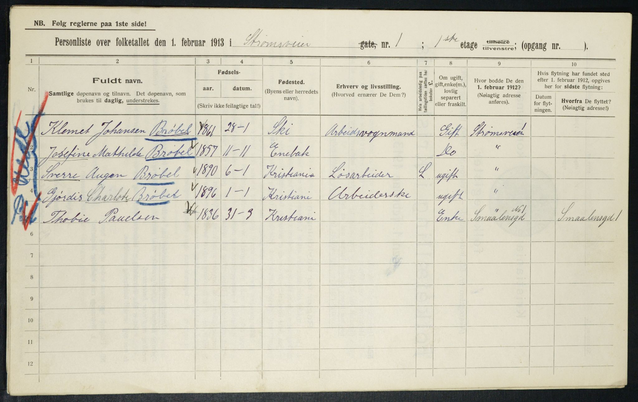 OBA, Kommunal folketelling 1.2.1913 for Kristiania, 1913, s. 104038