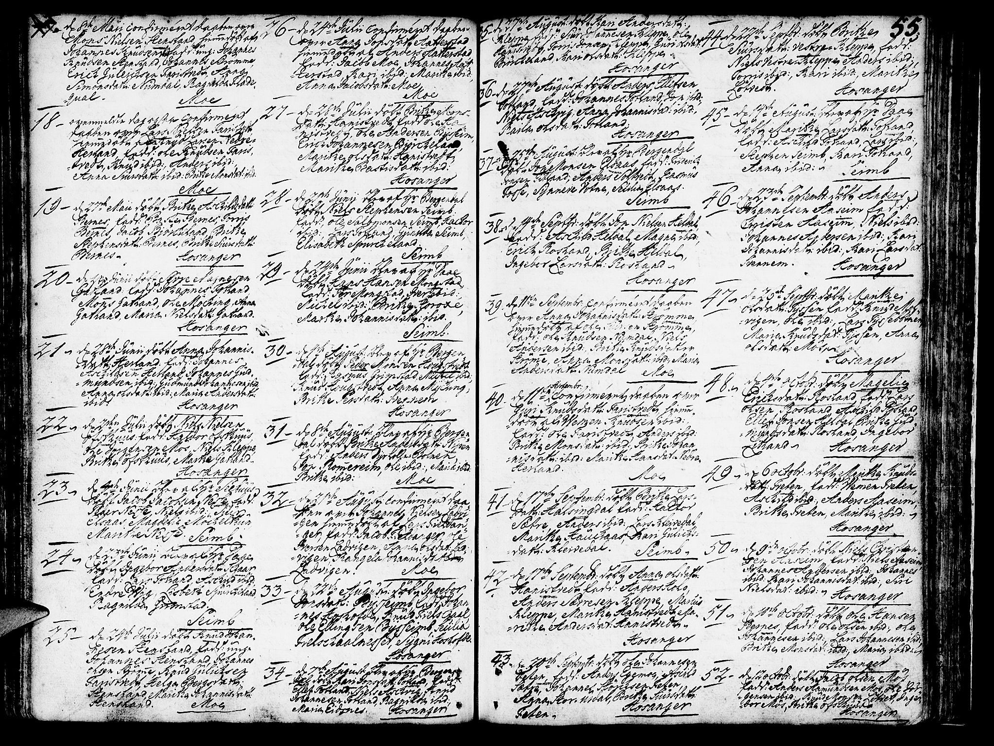 Hosanger sokneprestembete, AV/SAB-A-75801/H/Haa: Ministerialbok nr. A 1 /1, 1750-1766, s. 55