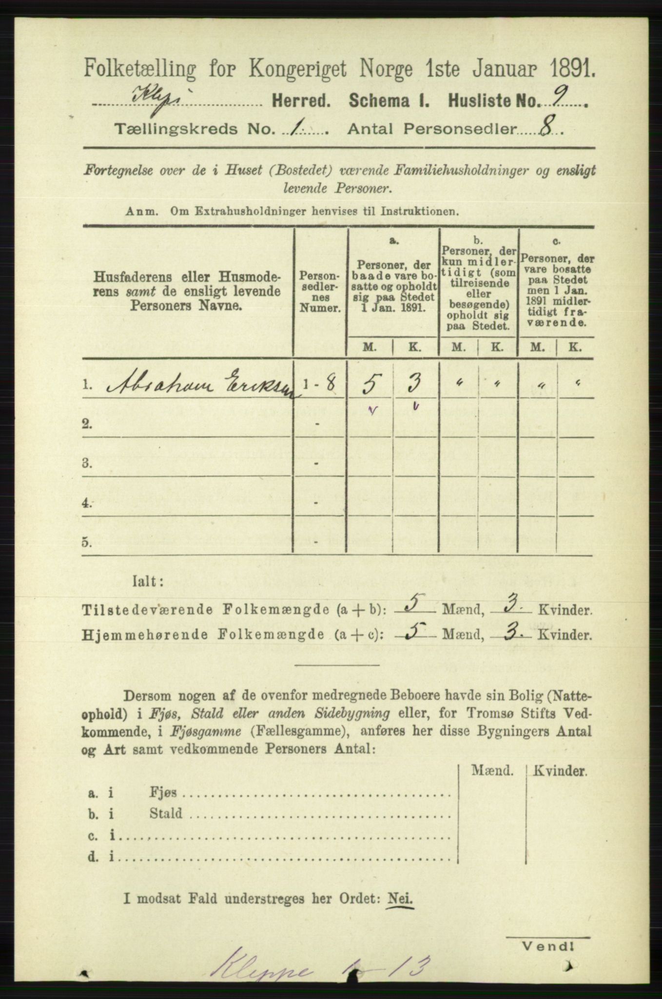 RA, Folketelling 1891 for 1120 Klepp herred, 1891, s. 36