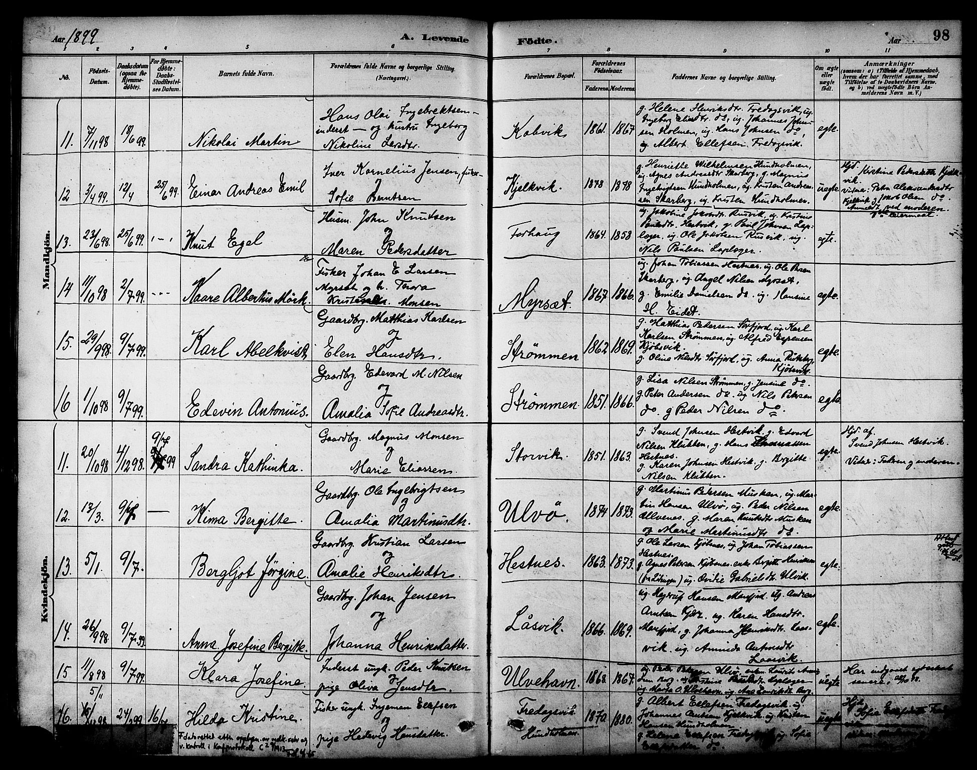 Ministerialprotokoller, klokkerbøker og fødselsregistre - Nordland, AV/SAT-A-1459/861/L0869: Ministerialbok nr. 861A04, 1889-1903, s. 98