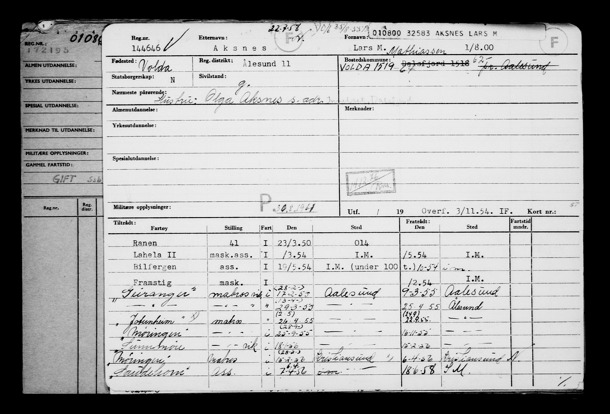 Direktoratet for sjømenn, AV/RA-S-3545/G/Gb/L0037: Hovedkort, 1900, s. 1