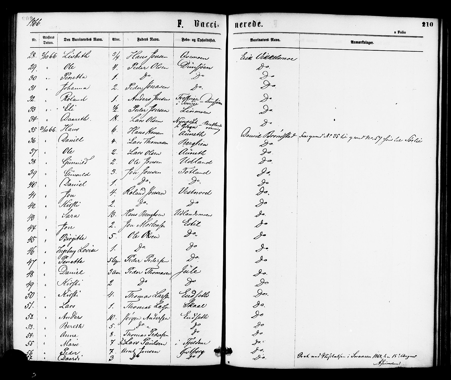 Ministerialprotokoller, klokkerbøker og fødselsregistre - Nord-Trøndelag, SAT/A-1458/755/L0493: Ministerialbok nr. 755A02, 1865-1881, s. 210