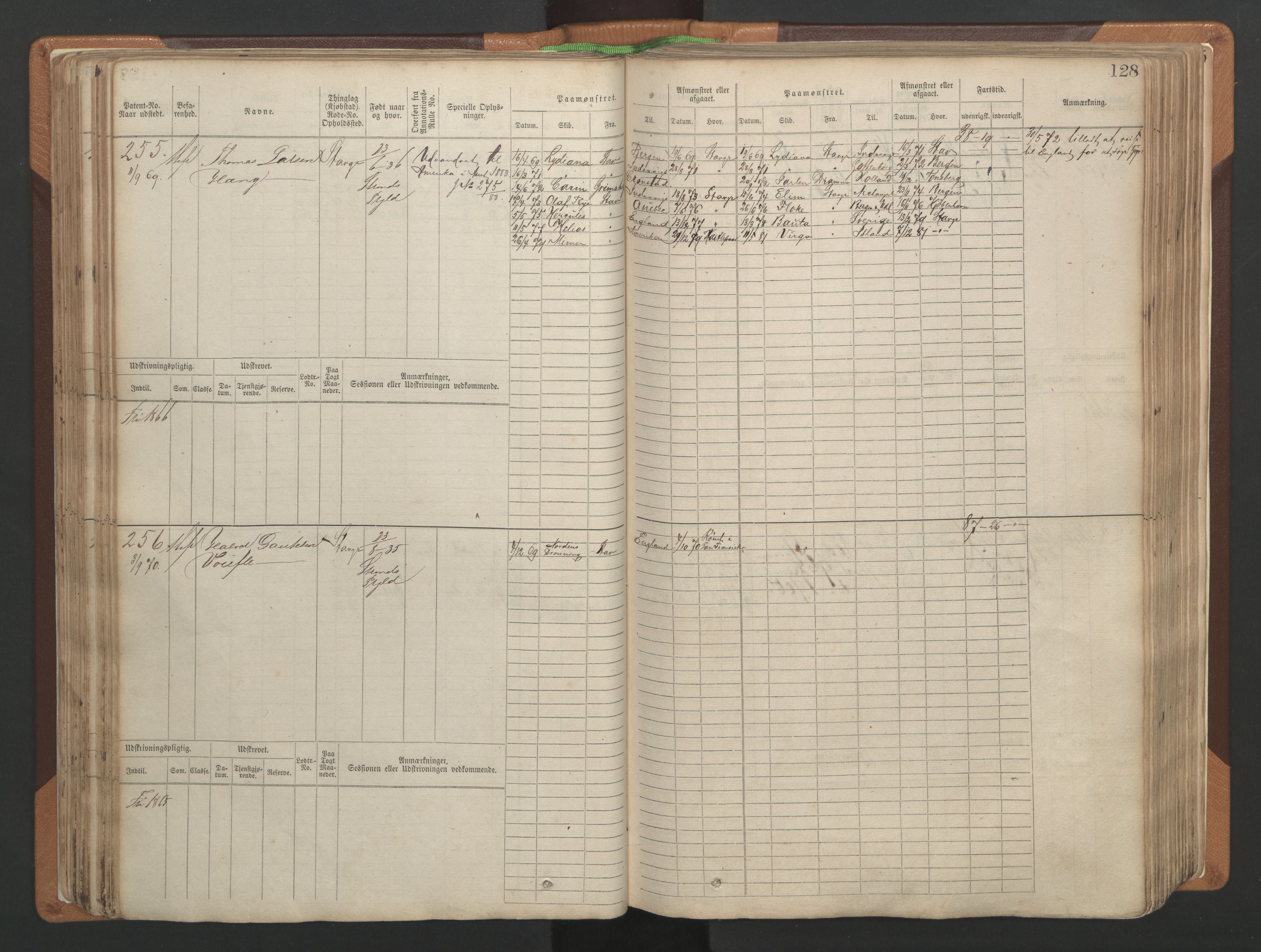 Stavanger sjømannskontor, AV/SAST-A-102006/F/Fb/Fbb/L0004: Sjøfartshovedrulle, patentnr. 1-792 (del 1), 1869-1880, s. 132