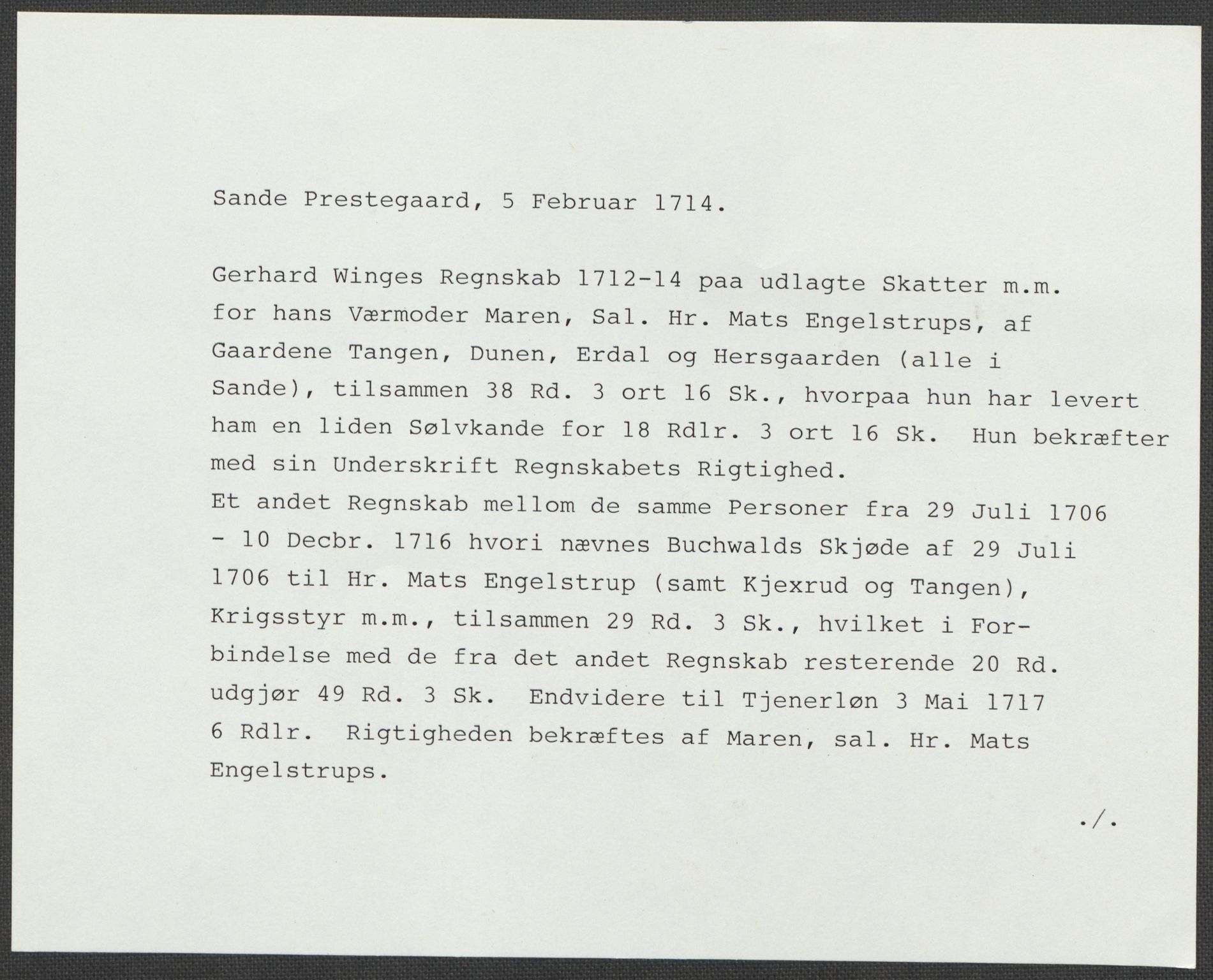 Riksarkivets diplomsamling, AV/RA-EA-5965/F15/L0021: Prestearkiv - Vestfold, 1573-1858, s. 292