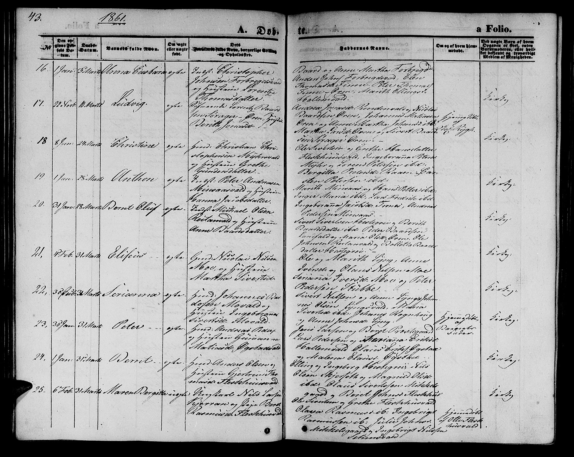Ministerialprotokoller, klokkerbøker og fødselsregistre - Nord-Trøndelag, AV/SAT-A-1458/723/L0254: Klokkerbok nr. 723C02, 1858-1868, s. 43