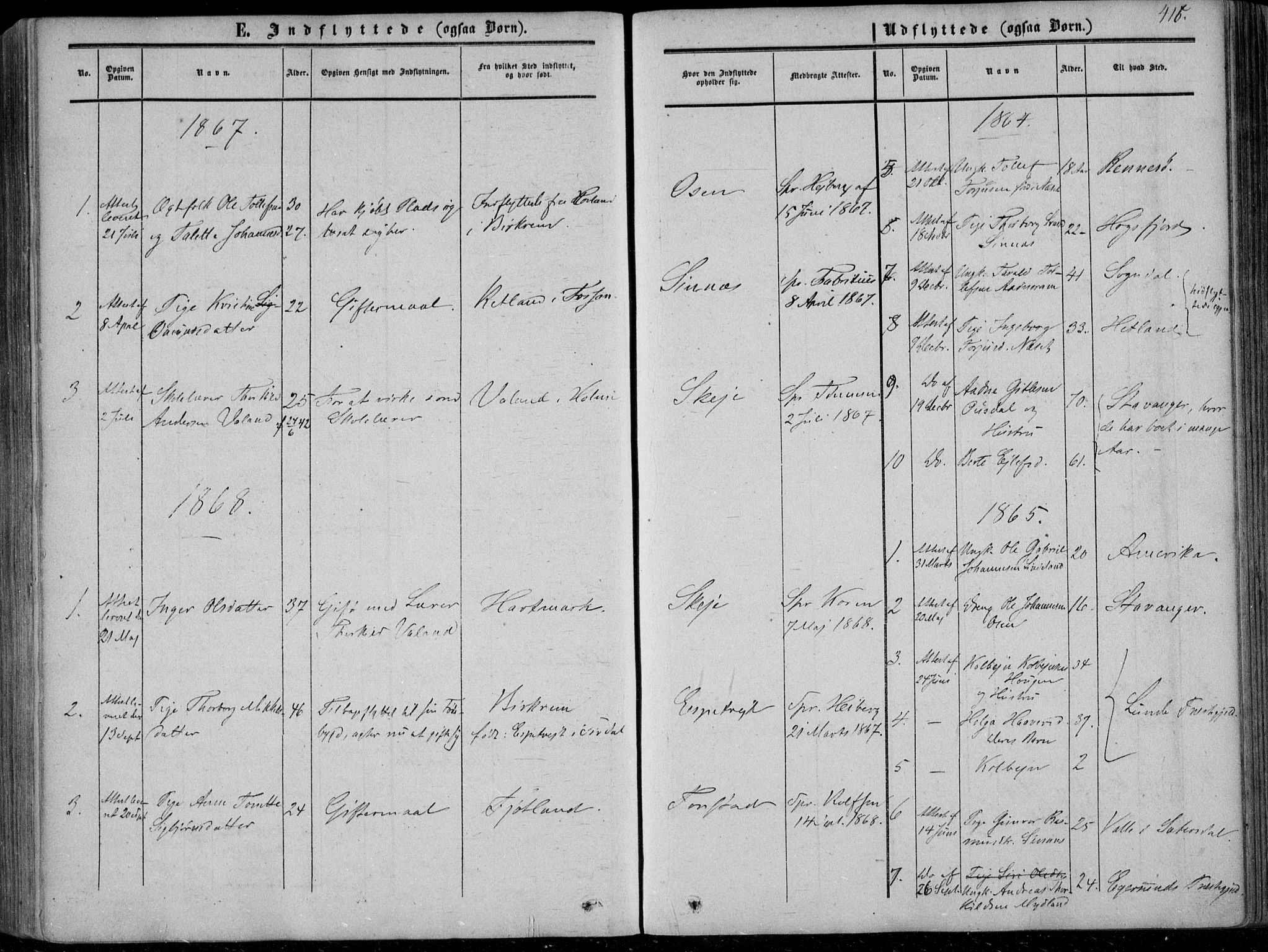 Sirdal sokneprestkontor, SAK/1111-0036/F/Fa/Fab/L0002: Ministerialbok nr. A 2, 1855-1874, s. 416