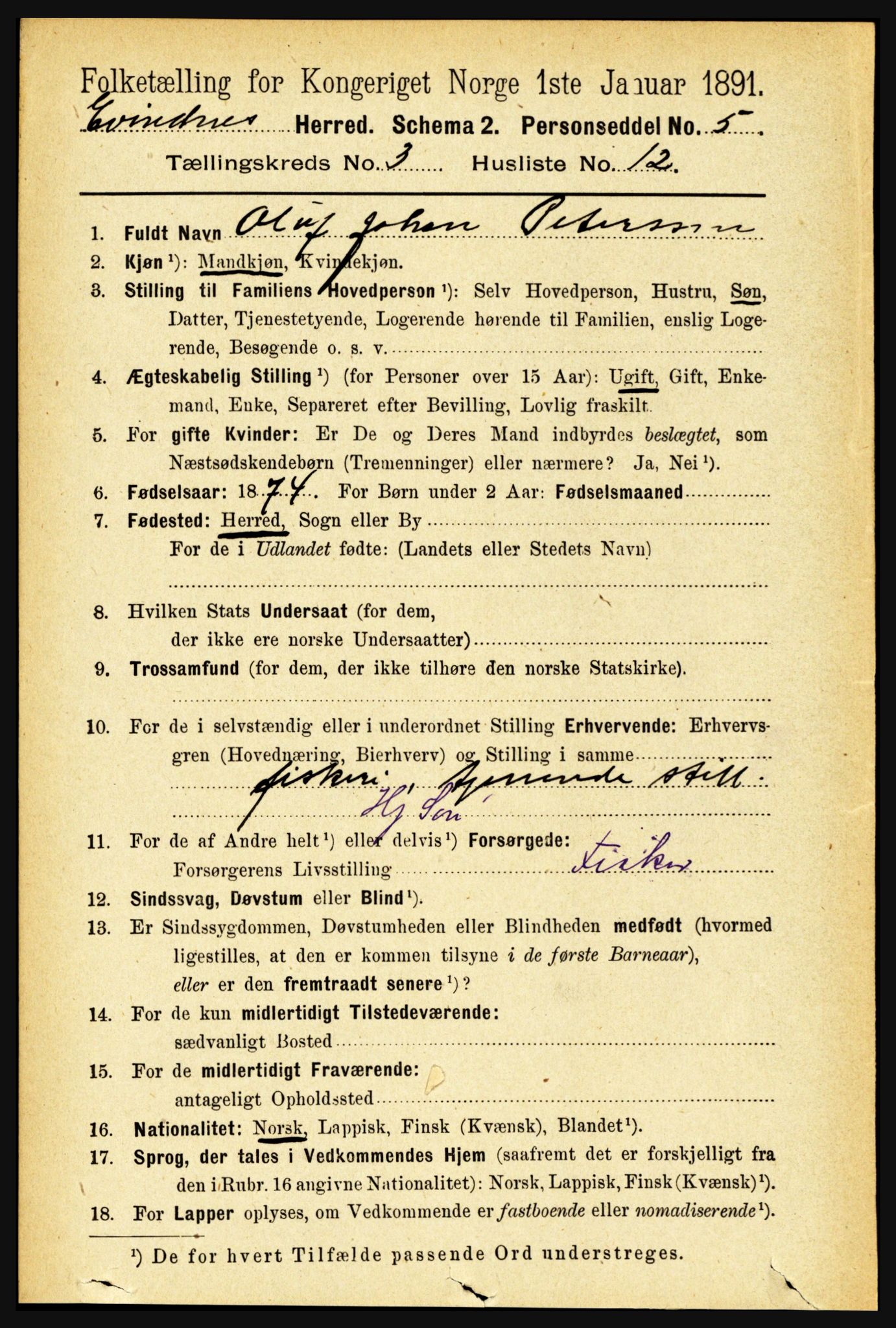 RA, Folketelling 1891 for 1853 Evenes herred, 1891, s. 839