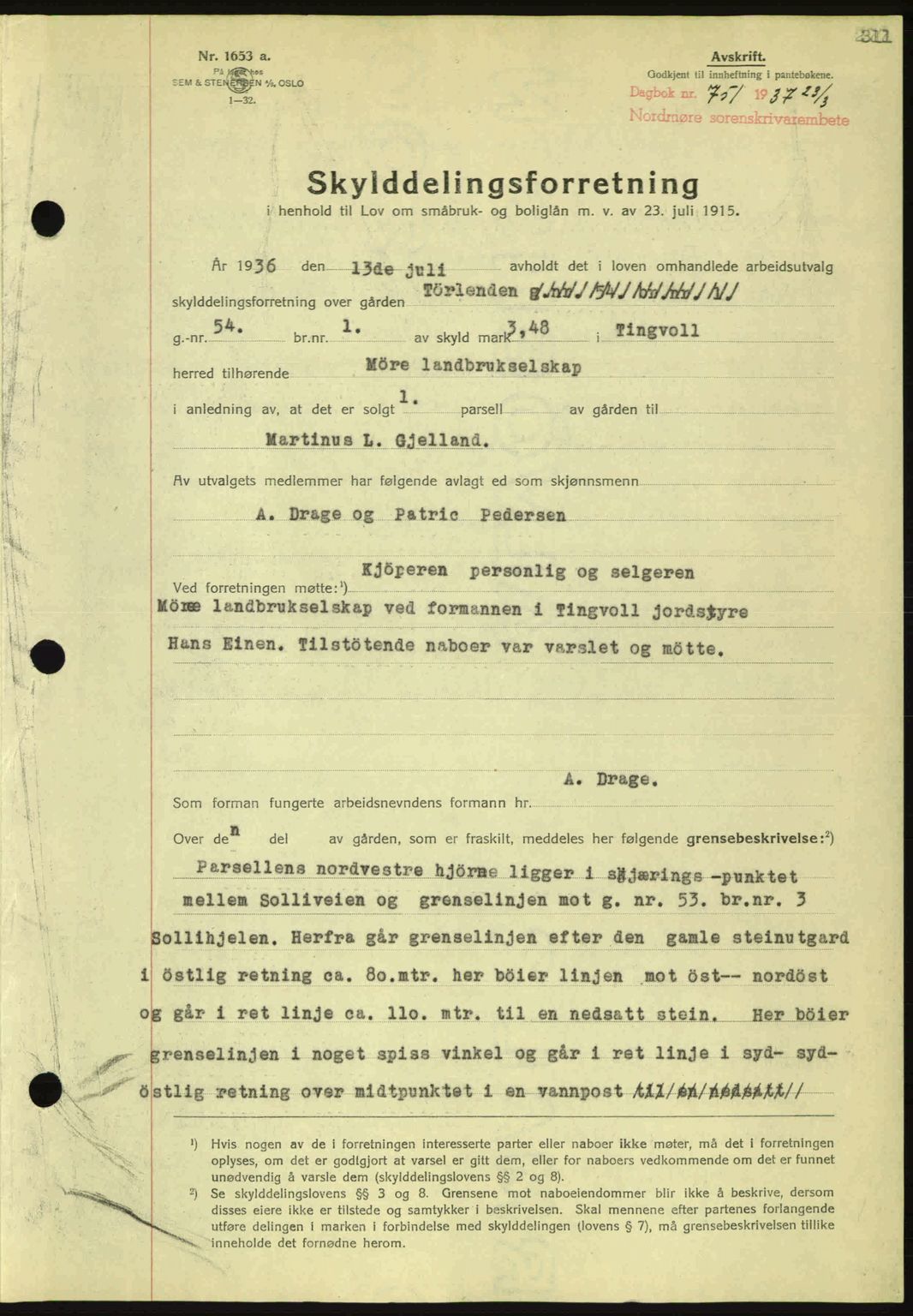 Nordmøre sorenskriveri, SAT/A-4132/1/2/2Ca: Pantebok nr. A81, 1937-1937, Dagboknr: 751/1937
