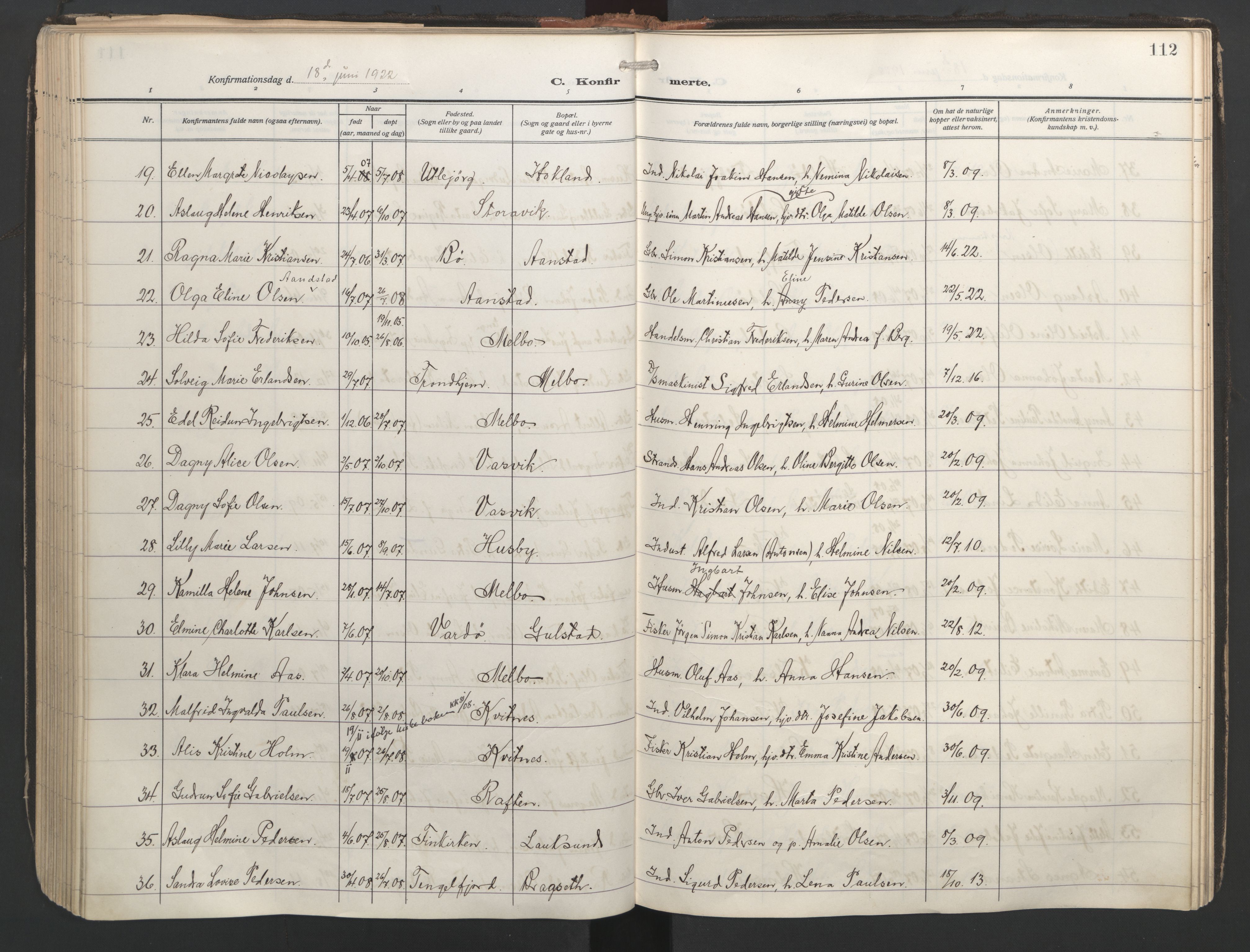Ministerialprotokoller, klokkerbøker og fødselsregistre - Nordland, AV/SAT-A-1459/888/L1249: Ministerialbok nr. 888A15, 1911-1929, s. 112