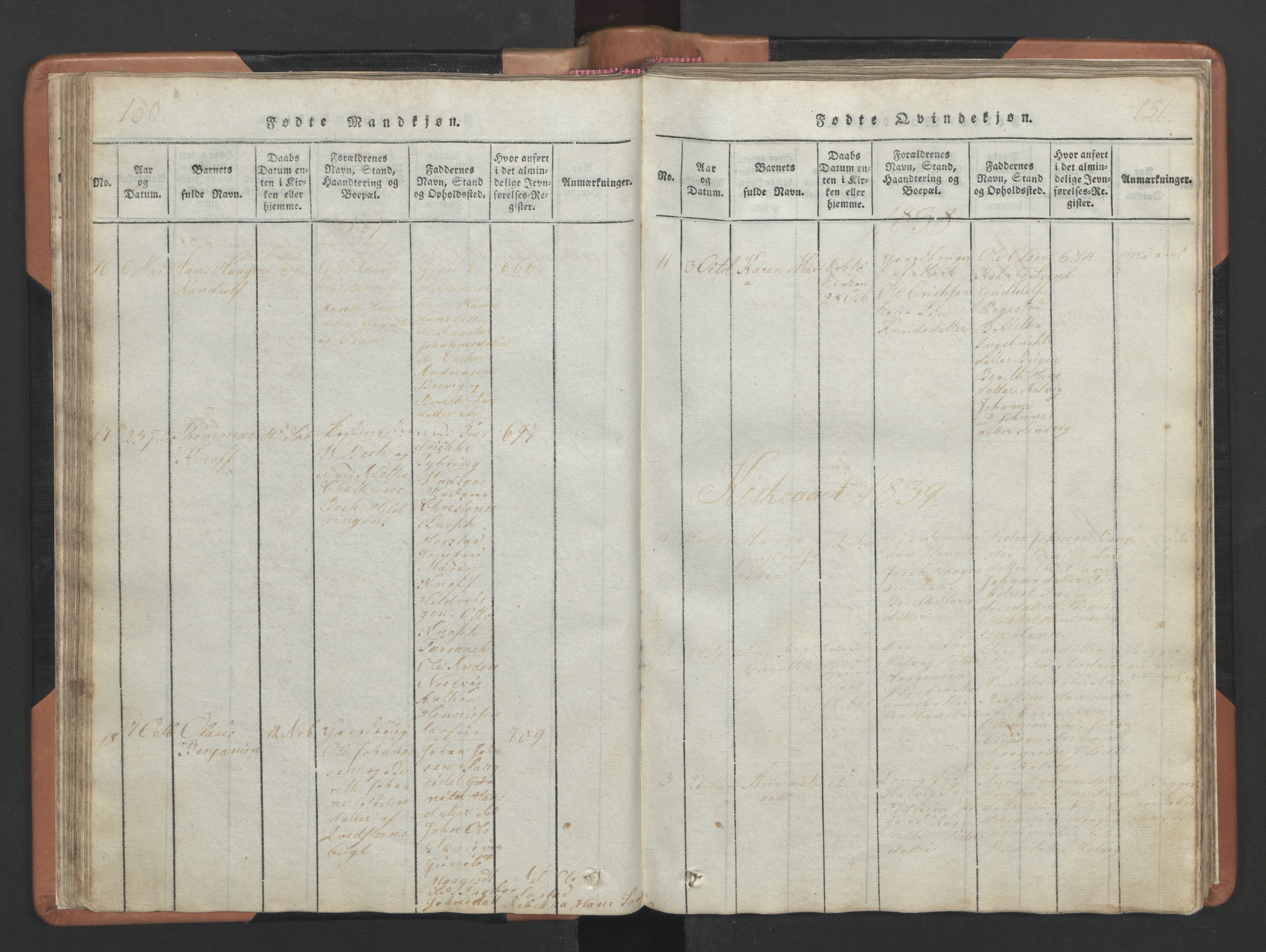 Ministerialprotokoller, klokkerbøker og fødselsregistre - Nordland, AV/SAT-A-1459/810/L0157: Klokkerbok nr. 810C01, 1819-1842, s. 150-151