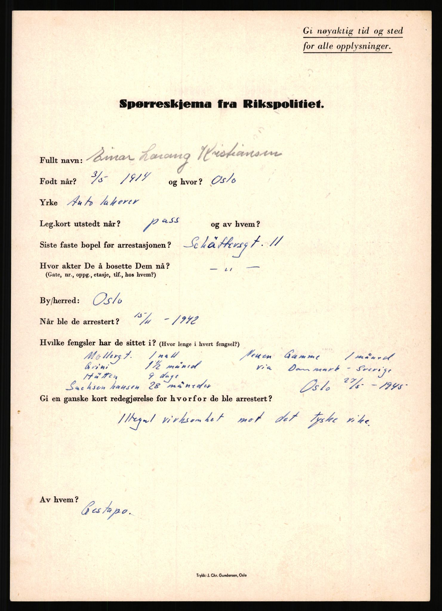 Rikspolitisjefen, AV/RA-S-1560/L/L0009: Karlsen, Aksel Emanuel - Kristiansen, Øivind Vetre, 1940-1945, s. 1011