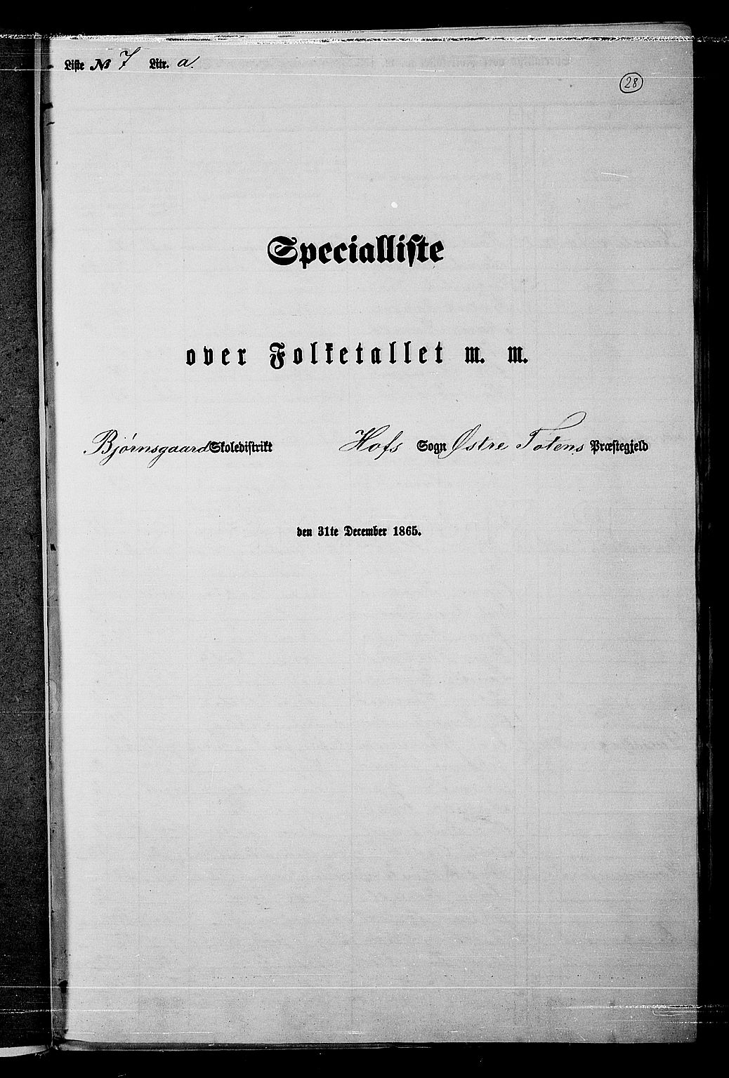 RA, Folketelling 1865 for 0528P Østre Toten prestegjeld, 1865, s. 157