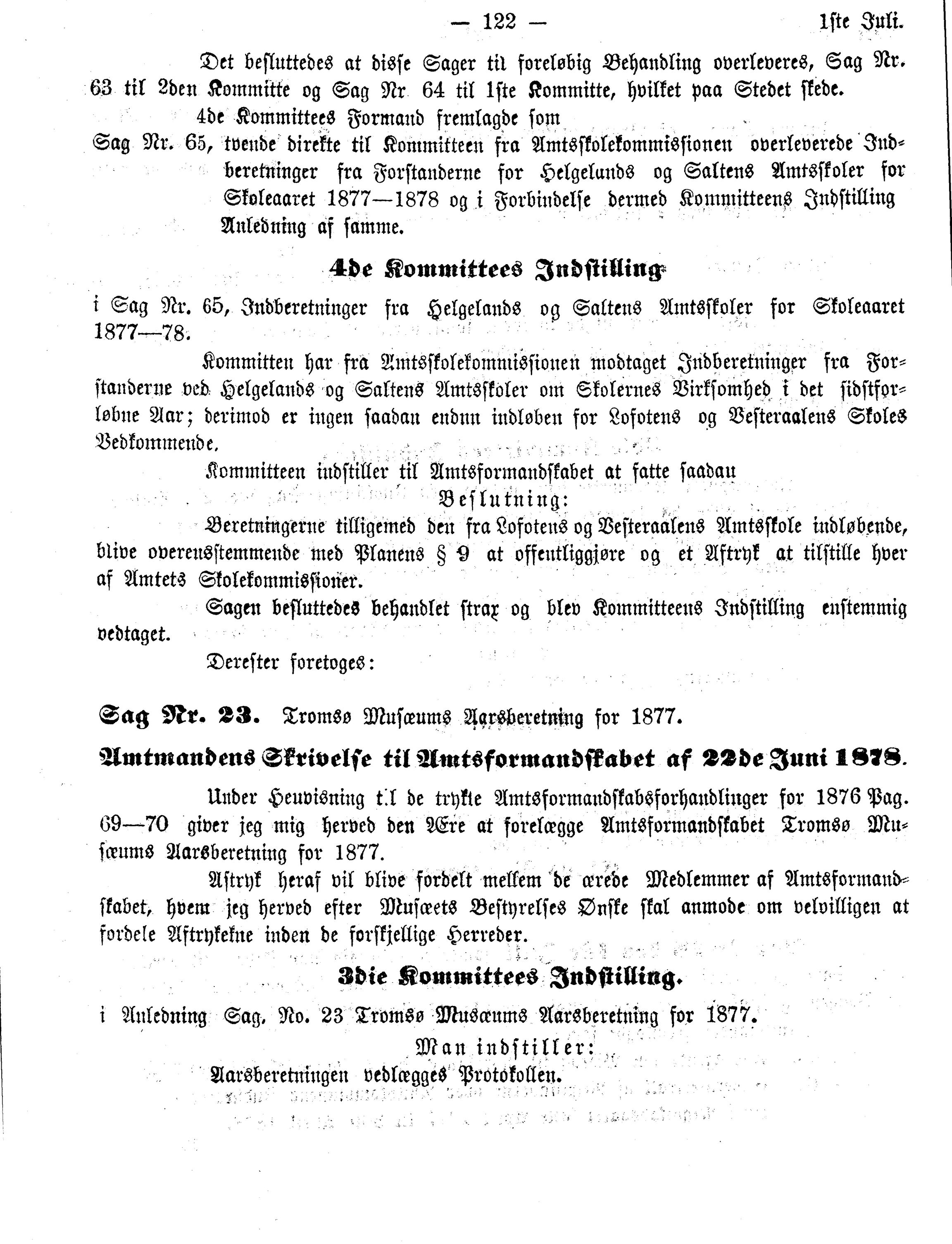 Nordland Fylkeskommune. Fylkestinget, AIN/NFK-17/176/A/Ac/L0012: Fylkestingsforhandlinger 1878, 1878