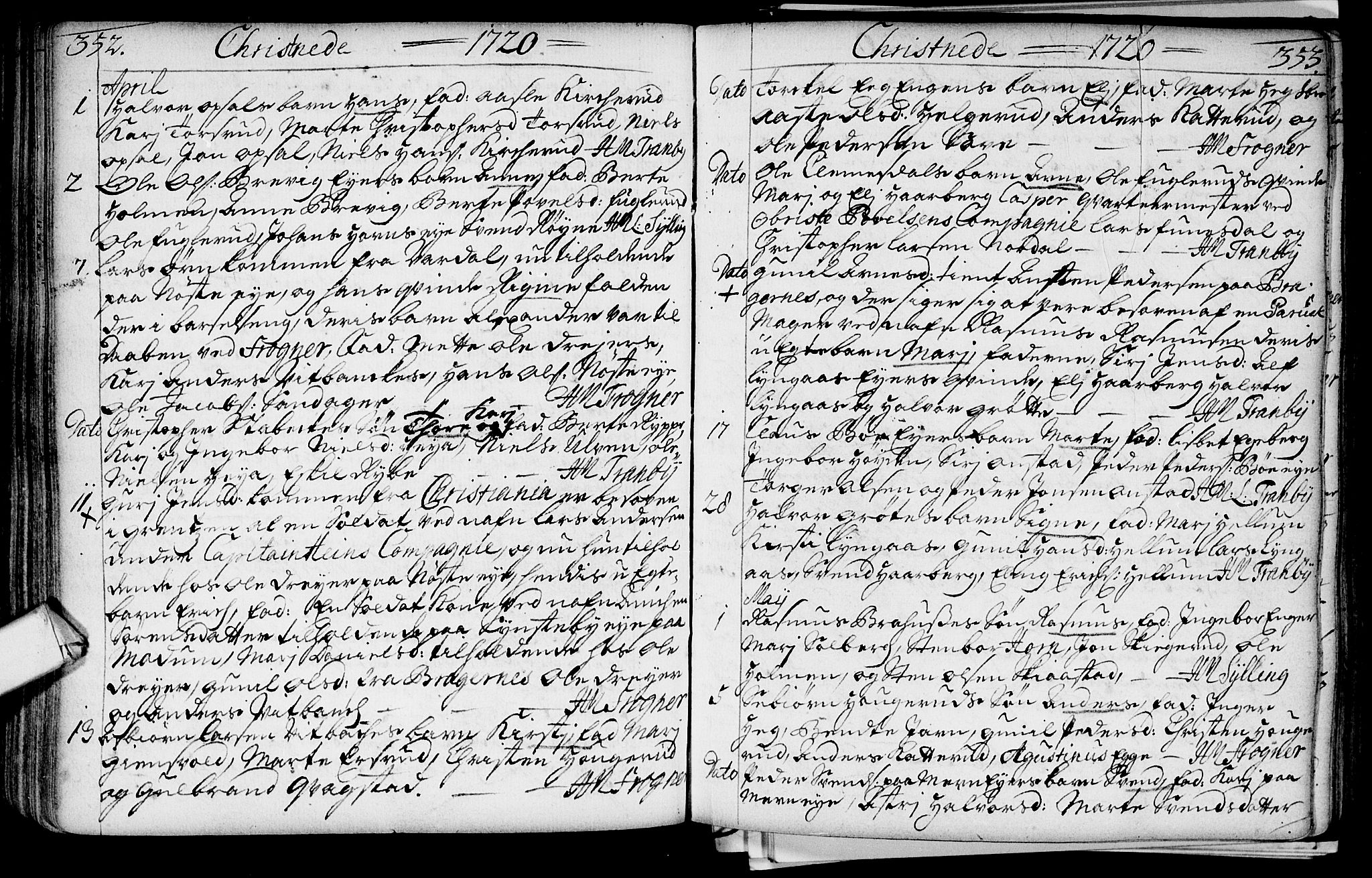 Lier kirkebøker, SAKO/A-230/F/Fa/L0002: Ministerialbok nr. I 2, 1701-1726, s. 352-353