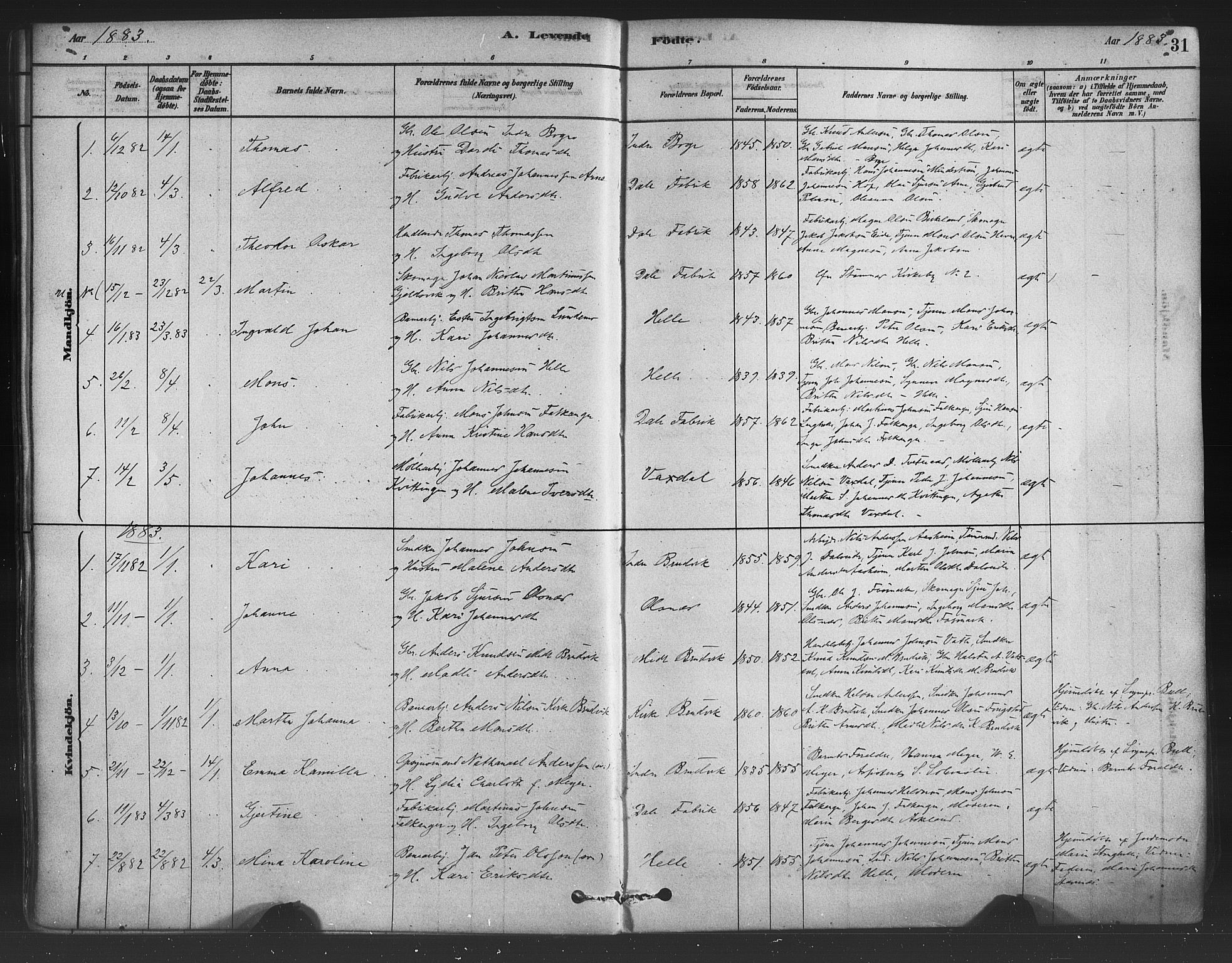 Bruvik Sokneprestembete, AV/SAB-A-74701/H/Haa: Ministerialbok nr. B 1, 1878-1904, s. 31