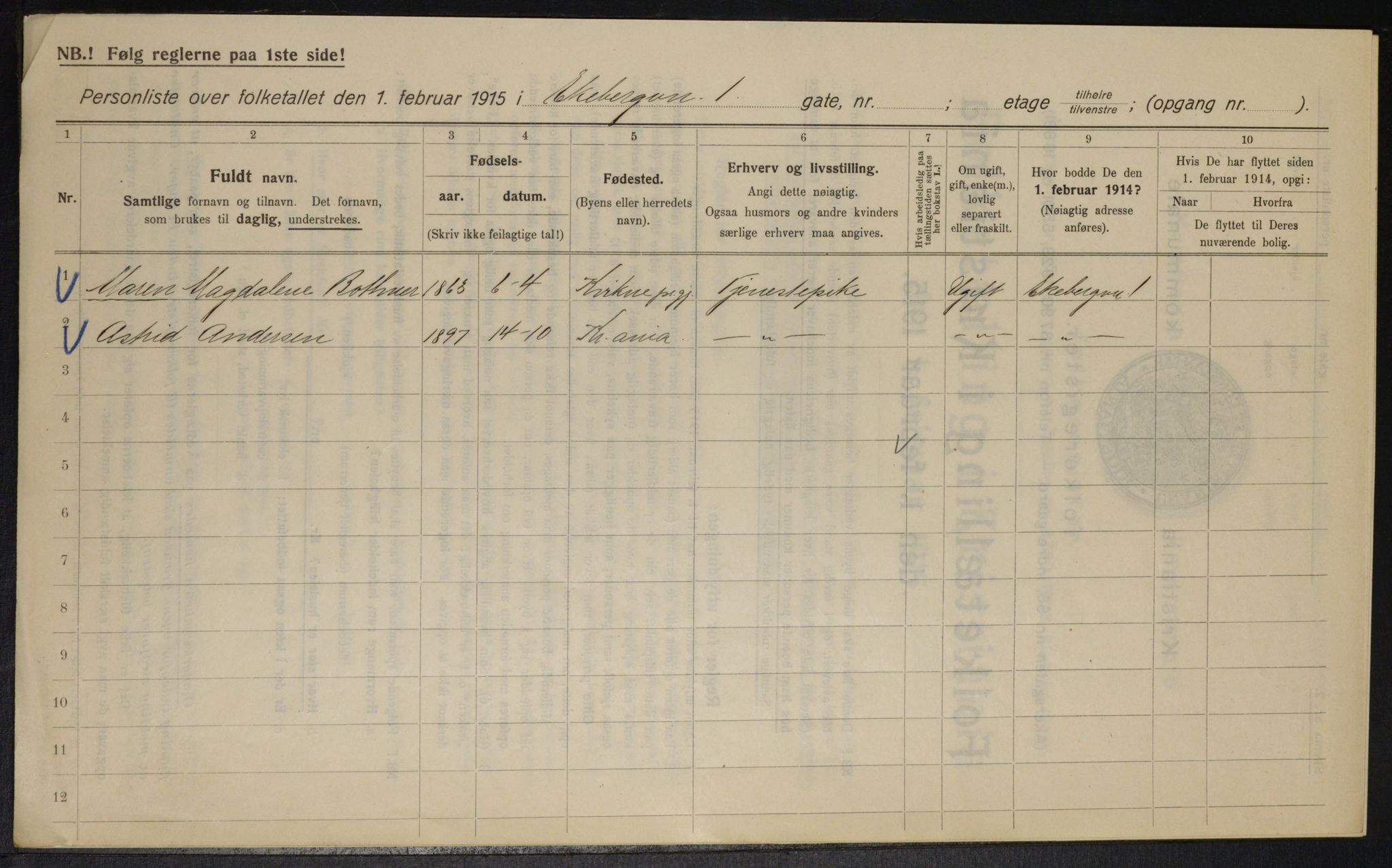 OBA, Kommunal folketelling 1.2.1915 for Kristiania, 1915, s. 19690