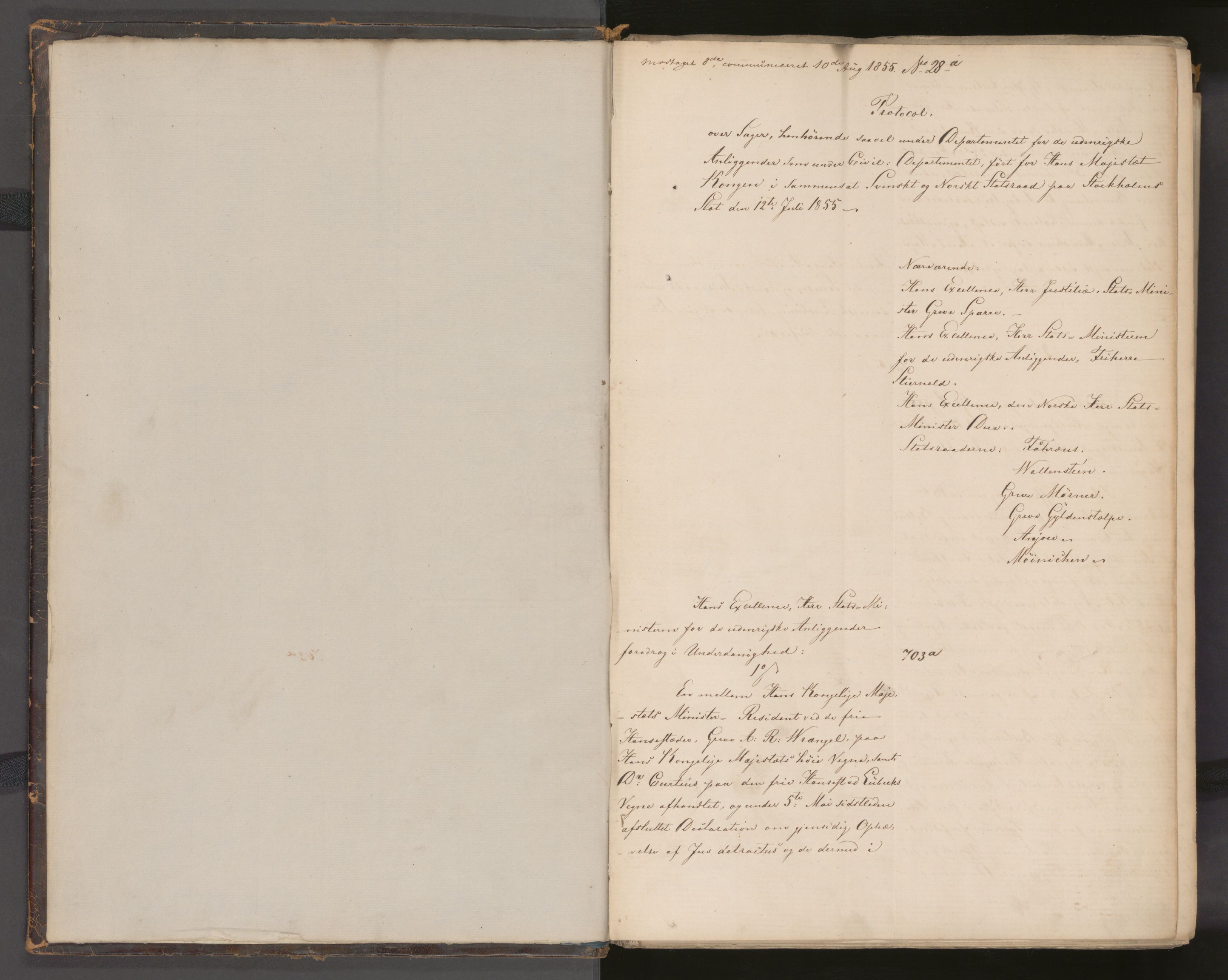 Statsrådssekretariatet, AV/RA-S-1001/A/Ab/L0082: Kgl. res. nr. 703-1525, 2. halvår, 1855