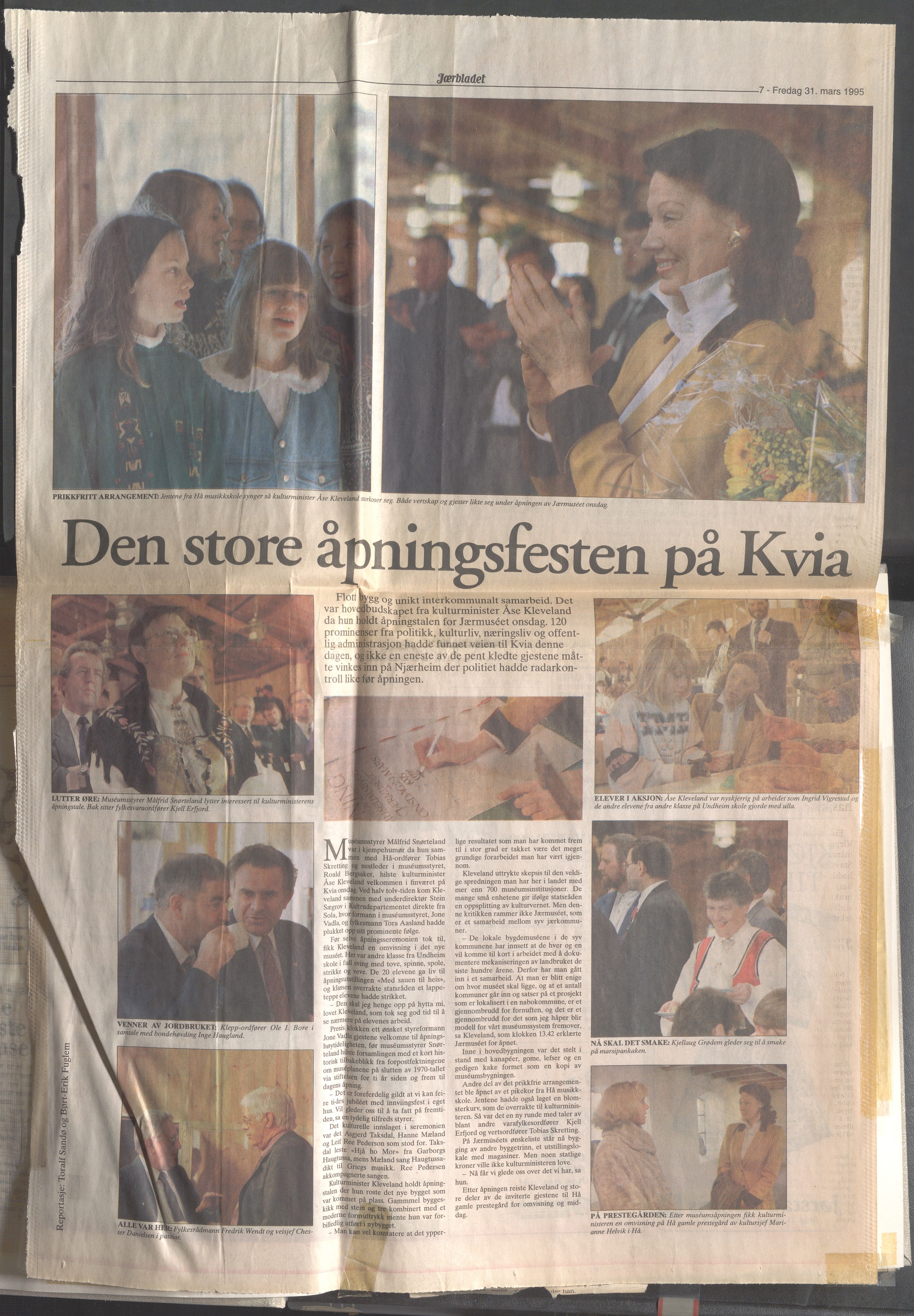Hå kommune - Kulturetaten, IKAR/A-304/Ub/Ubc/L0009: Avisutklipp - Diverse, 1995