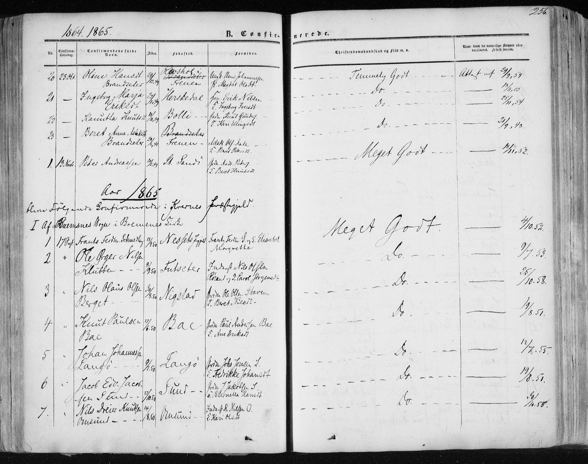 Ministerialprotokoller, klokkerbøker og fødselsregistre - Møre og Romsdal, AV/SAT-A-1454/568/L0804: Ministerialbok nr. 568A11, 1854-1868, s. 256