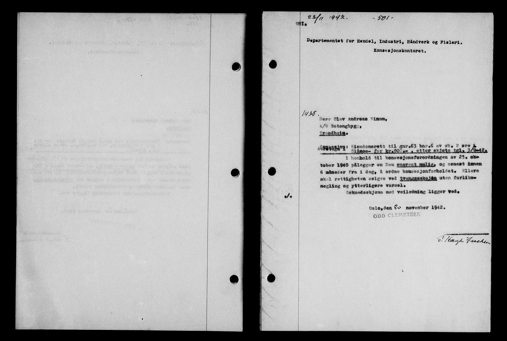 Gauldal sorenskriveri, SAT/A-0014/1/2/2C/L0055: Pantebok nr. 60, 1942-1942, Dagboknr: 1435/1942