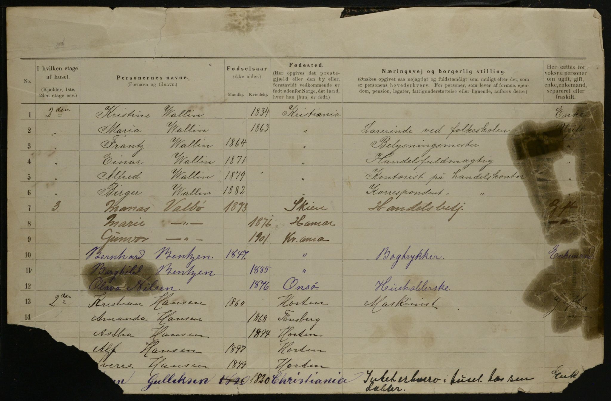 OBA, Kommunal folketelling 31.12.1901 for Kristiania kjøpstad, 1901, s. 8282