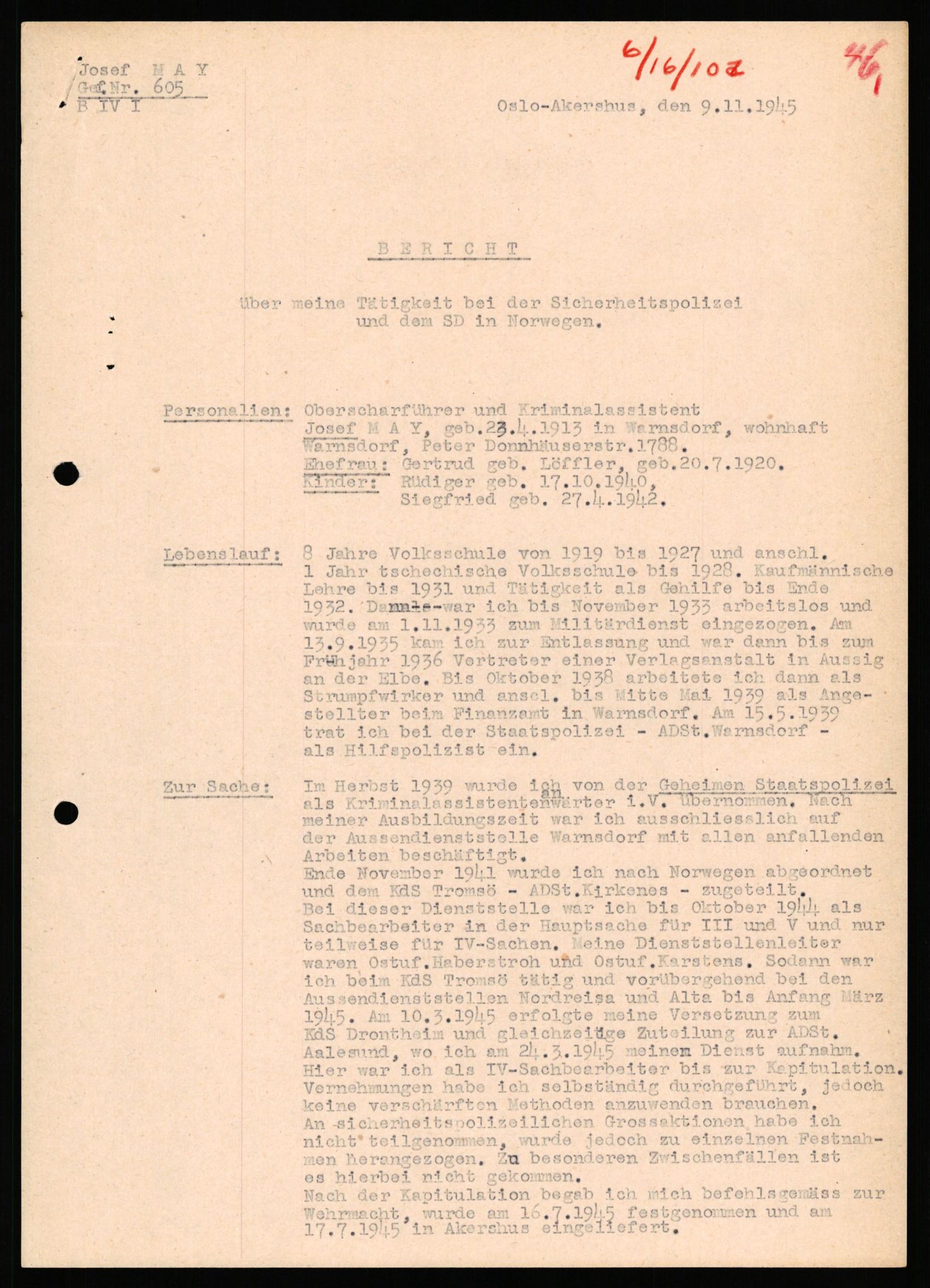 Forsvaret, Forsvarets overkommando II, AV/RA-RAFA-3915/D/Db/L0039: CI Questionaires. Tyske okkupasjonsstyrker i Norge. Østerrikere., 1945-1946, s. 393