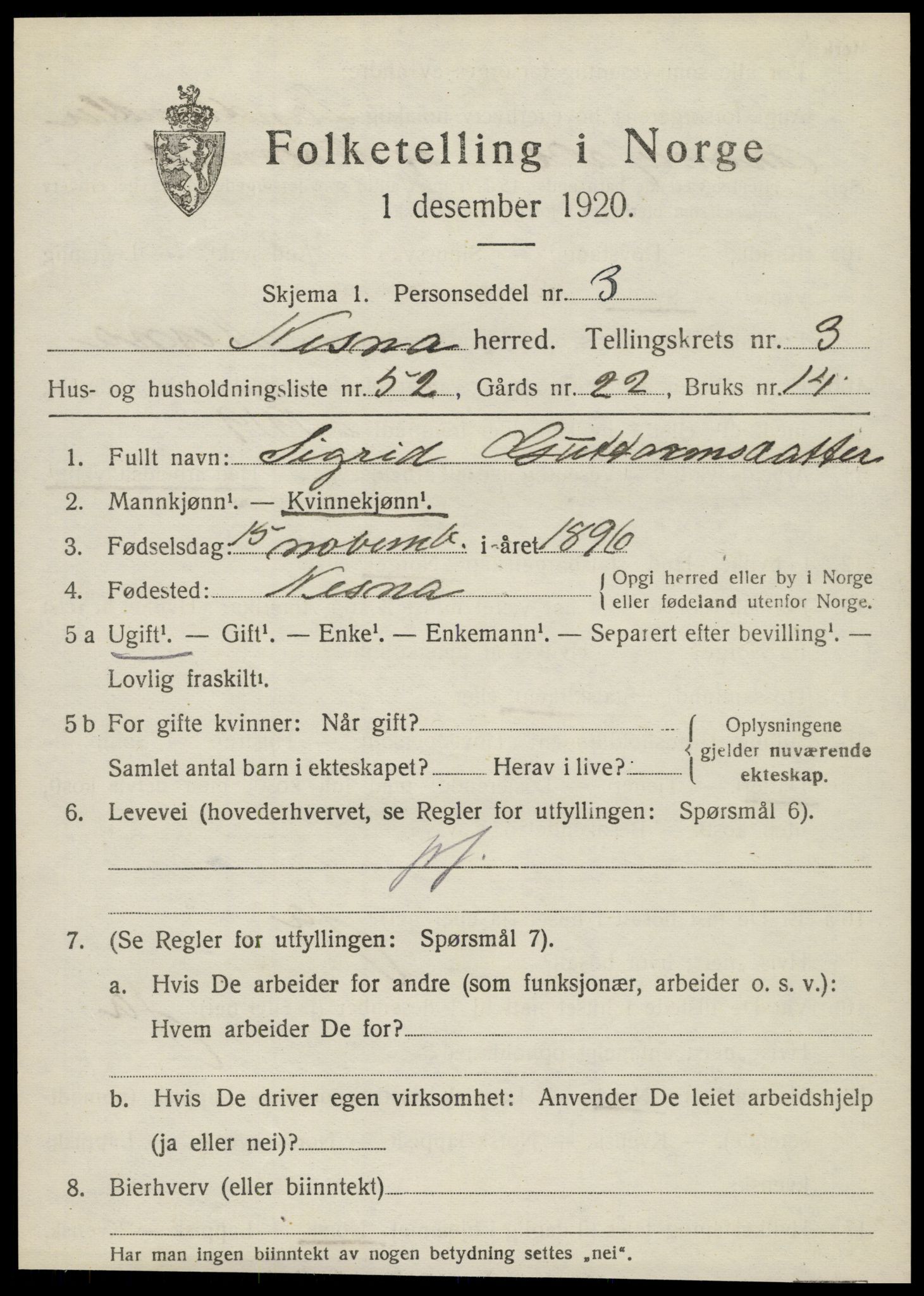 SAT, Folketelling 1920 for 1828 Nesna herred, 1920, s. 3223