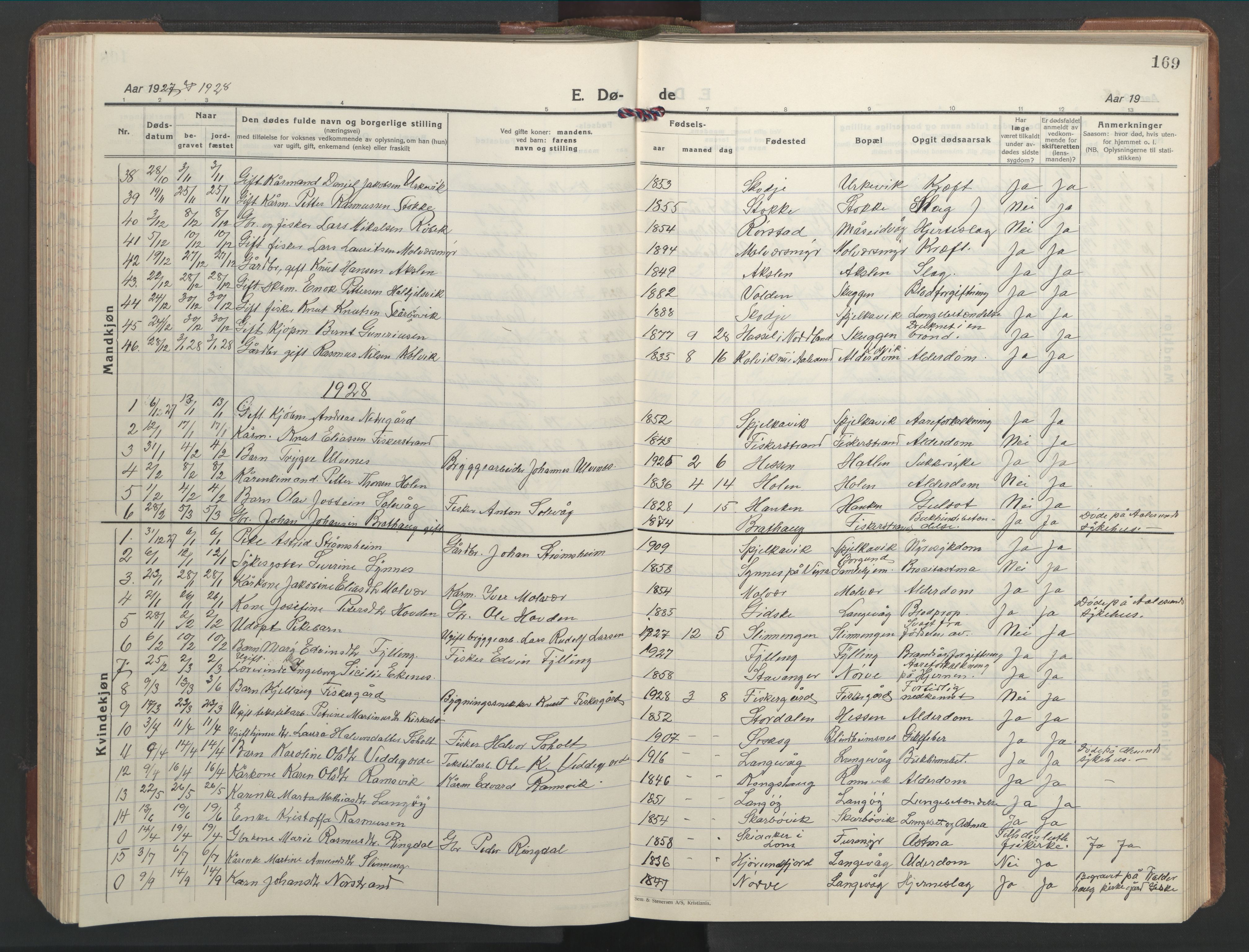 Ministerialprotokoller, klokkerbøker og fødselsregistre - Møre og Romsdal, AV/SAT-A-1454/528/L0435: Klokkerbok nr. 528C16, 1923-1957, s. 169