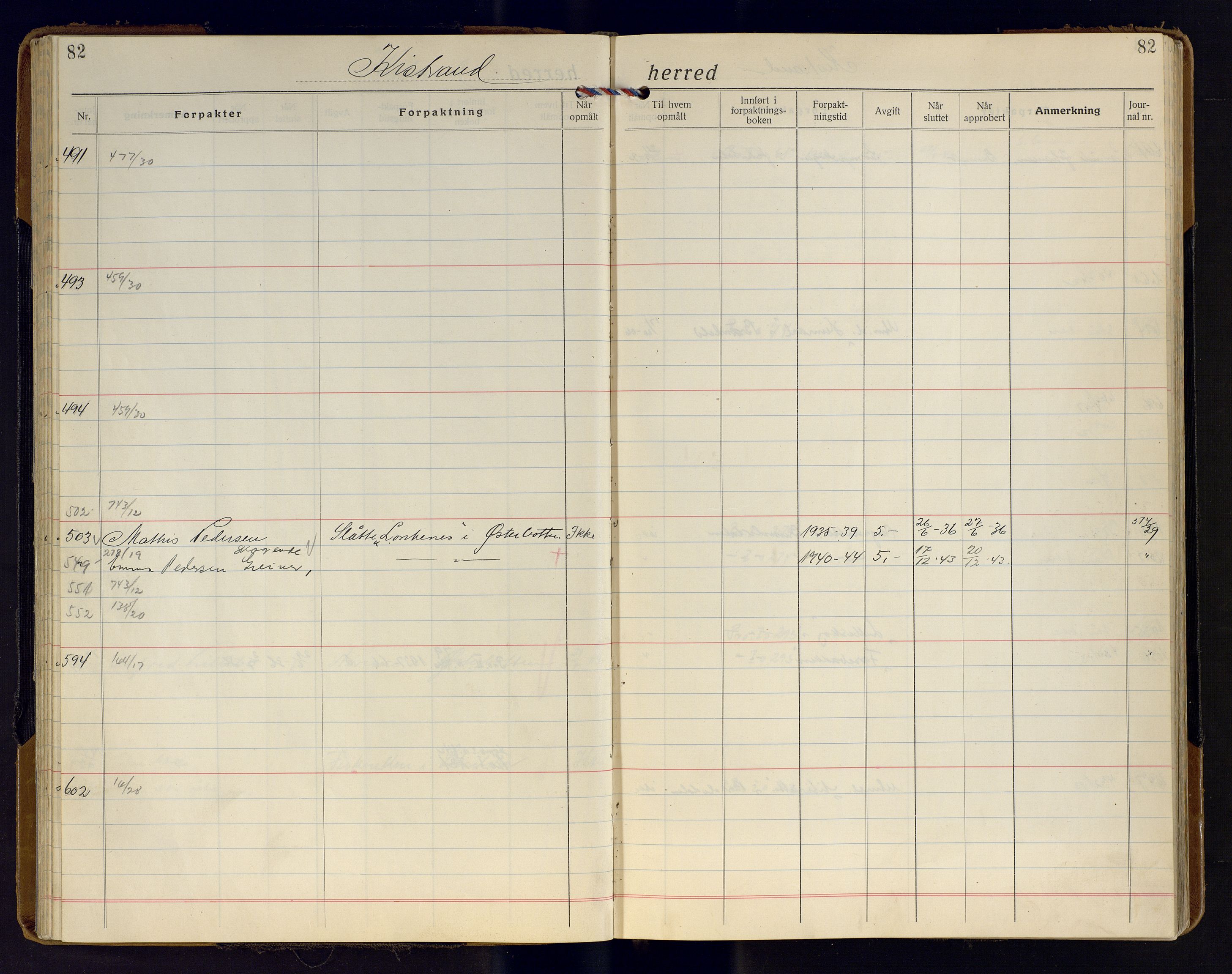 Finnmark jordsalgskommisjon/jordsalgskontor og Statskog SF Finnmark jordsalgskontor, AV/SATØ-S-1443/J/Ja/L0011: Forpaktningsbok for Finnmark II, 1921-1948, s. 82