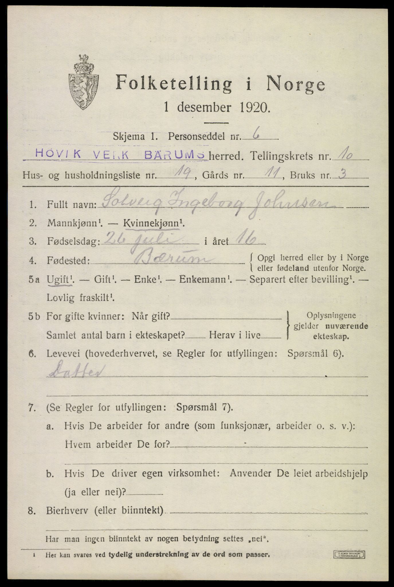 SAO, Folketelling 1920 for 0219 Bærum herred, 1920, s. 23696