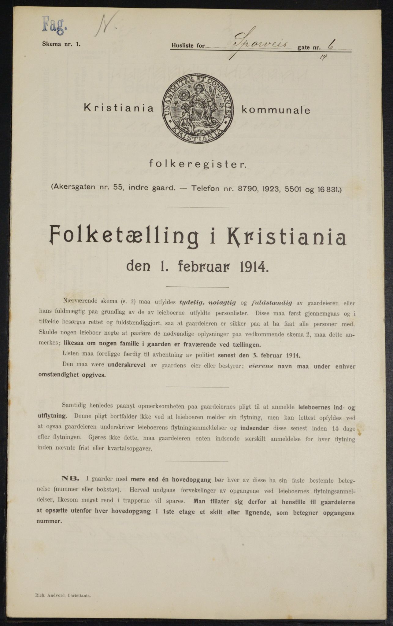 OBA, Kommunal folketelling 1.2.1914 for Kristiania, 1914, s. 100340