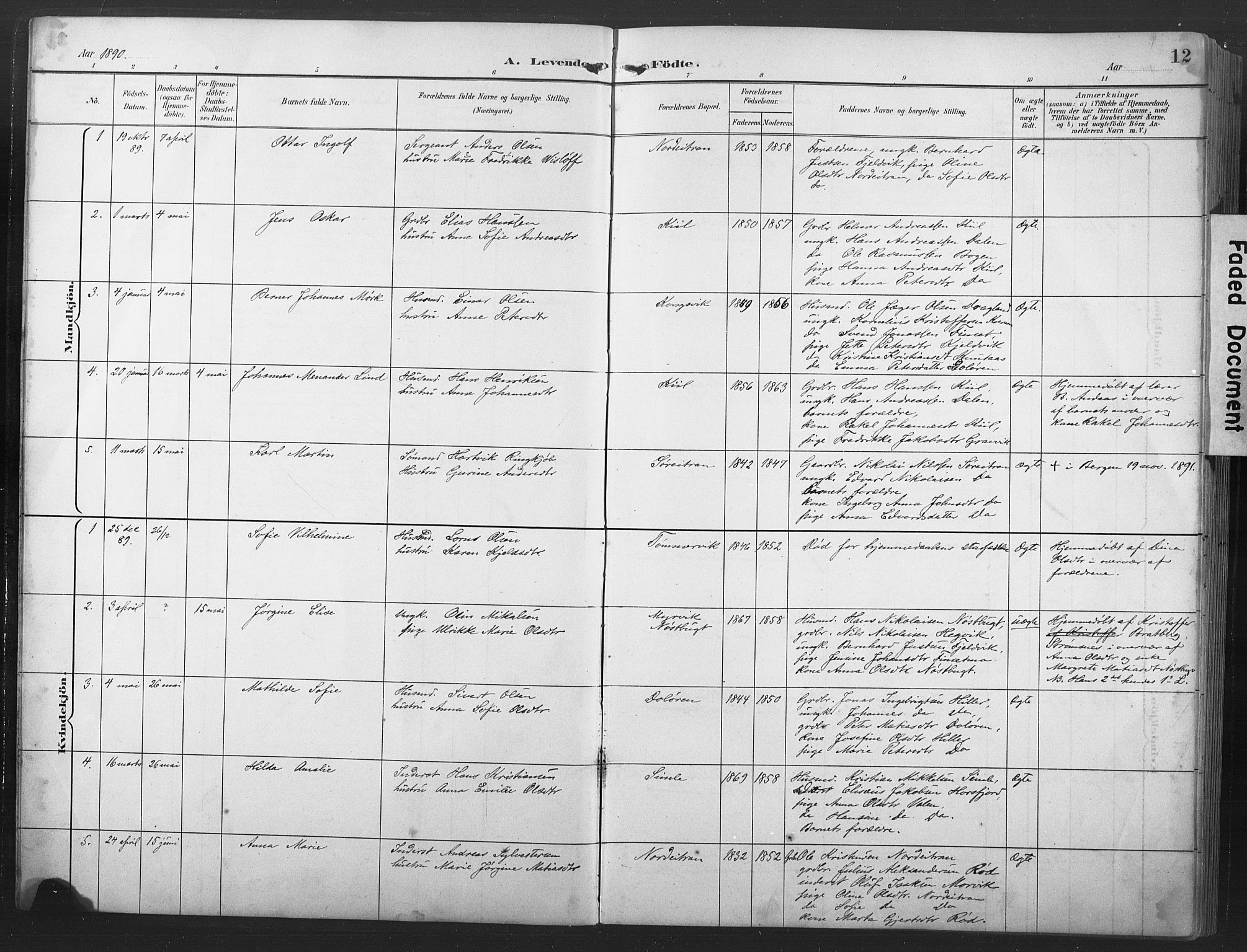 Ministerialprotokoller, klokkerbøker og fødselsregistre - Nord-Trøndelag, AV/SAT-A-1458/789/L0706: Klokkerbok nr. 789C01, 1888-1931, s. 12