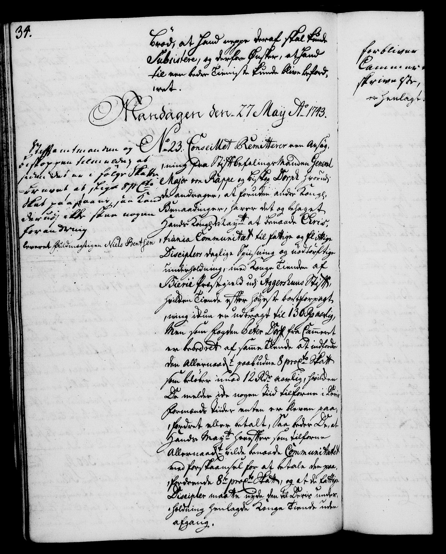 Rentekammeret, Kammerkanselliet, AV/RA-EA-3111/G/Gh/Gha/L0025: Norsk ekstraktmemorialprotokoll (merket RK 53.70), 1743-1744, s. 34