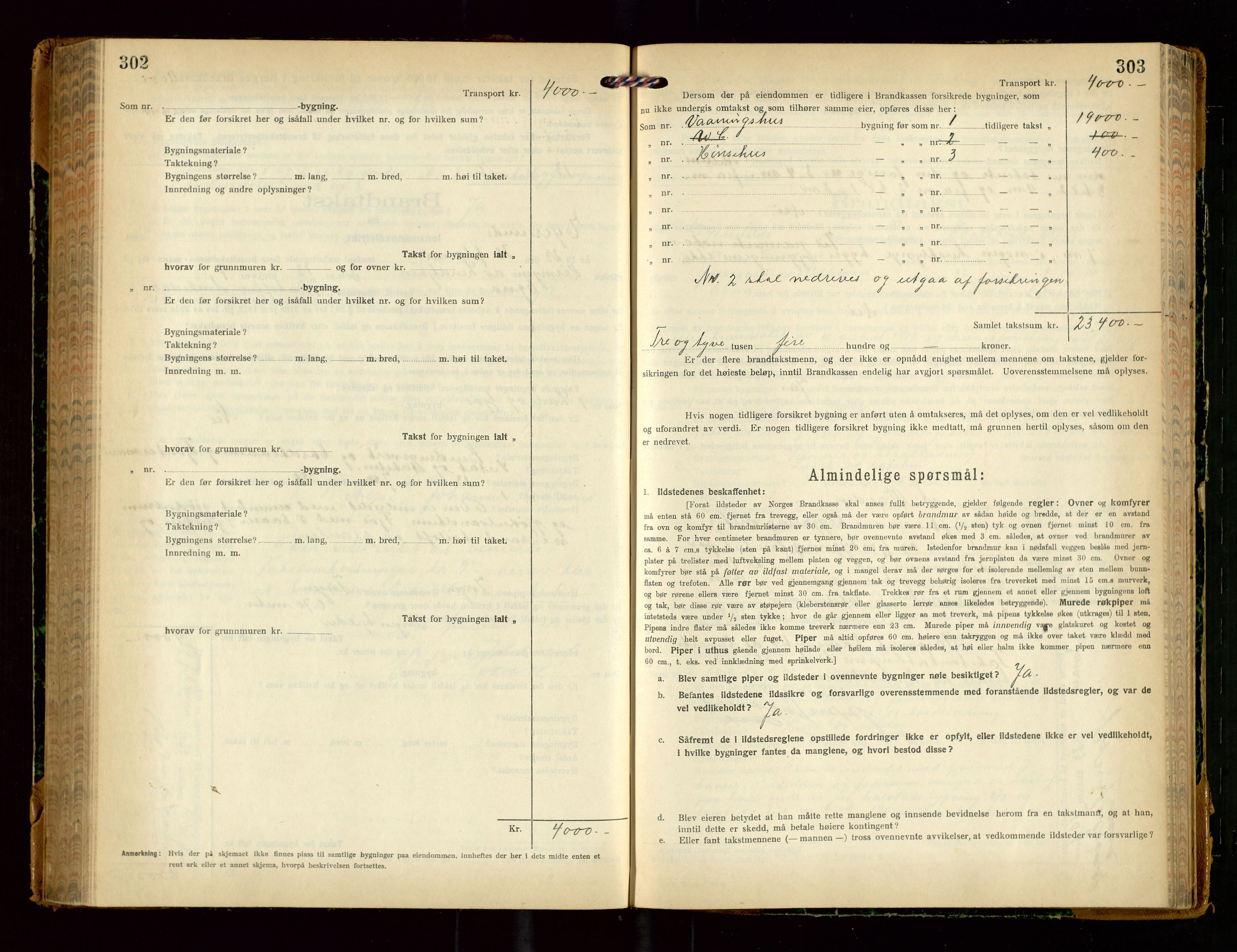 Eigersund lensmannskontor, AV/SAST-A-100171/Gob/L0004: "Branntakstprotokoll", 1921-1925, s. 302-303