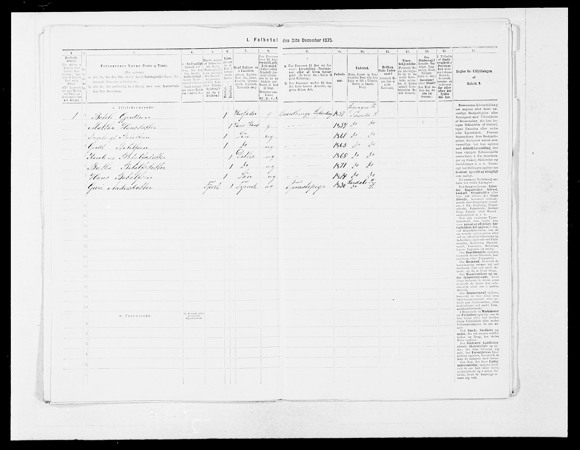 SAB, Folketelling 1875 for 1419P Leikanger prestegjeld, 1875, s. 429
