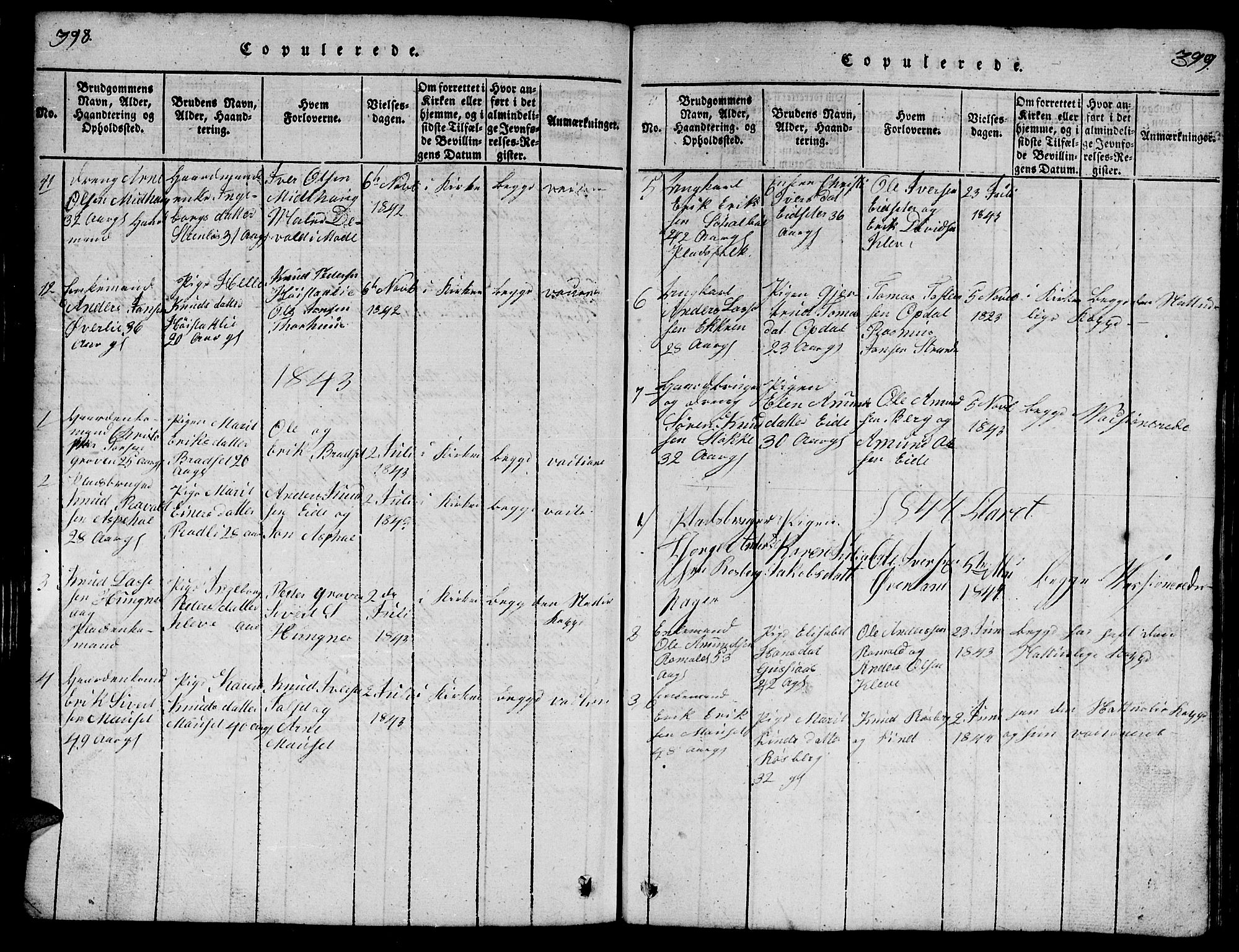 Ministerialprotokoller, klokkerbøker og fødselsregistre - Møre og Romsdal, AV/SAT-A-1454/557/L0683: Klokkerbok nr. 557C01, 1818-1862, s. 398-399