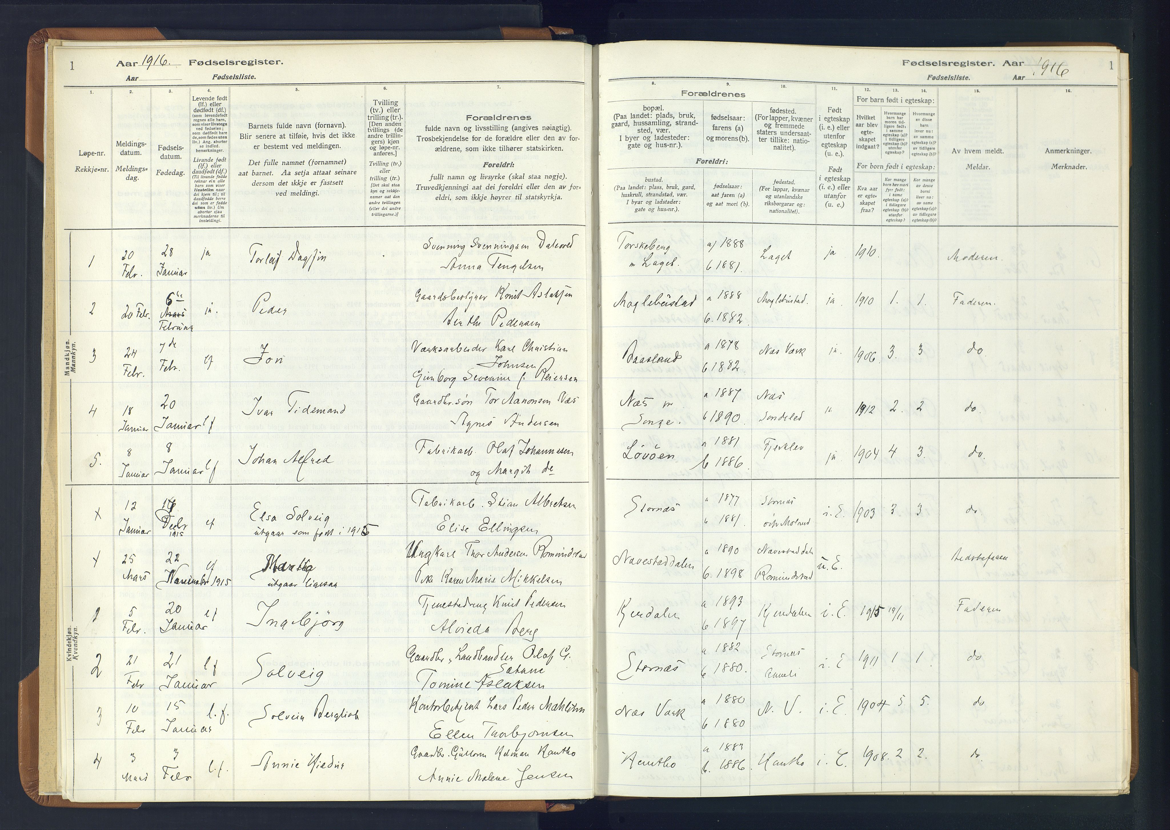 Holt sokneprestkontor, SAK/1111-0021/J/Ja/L0001: Fødselsregister nr. II.4.1, 1916-1946, s. 1