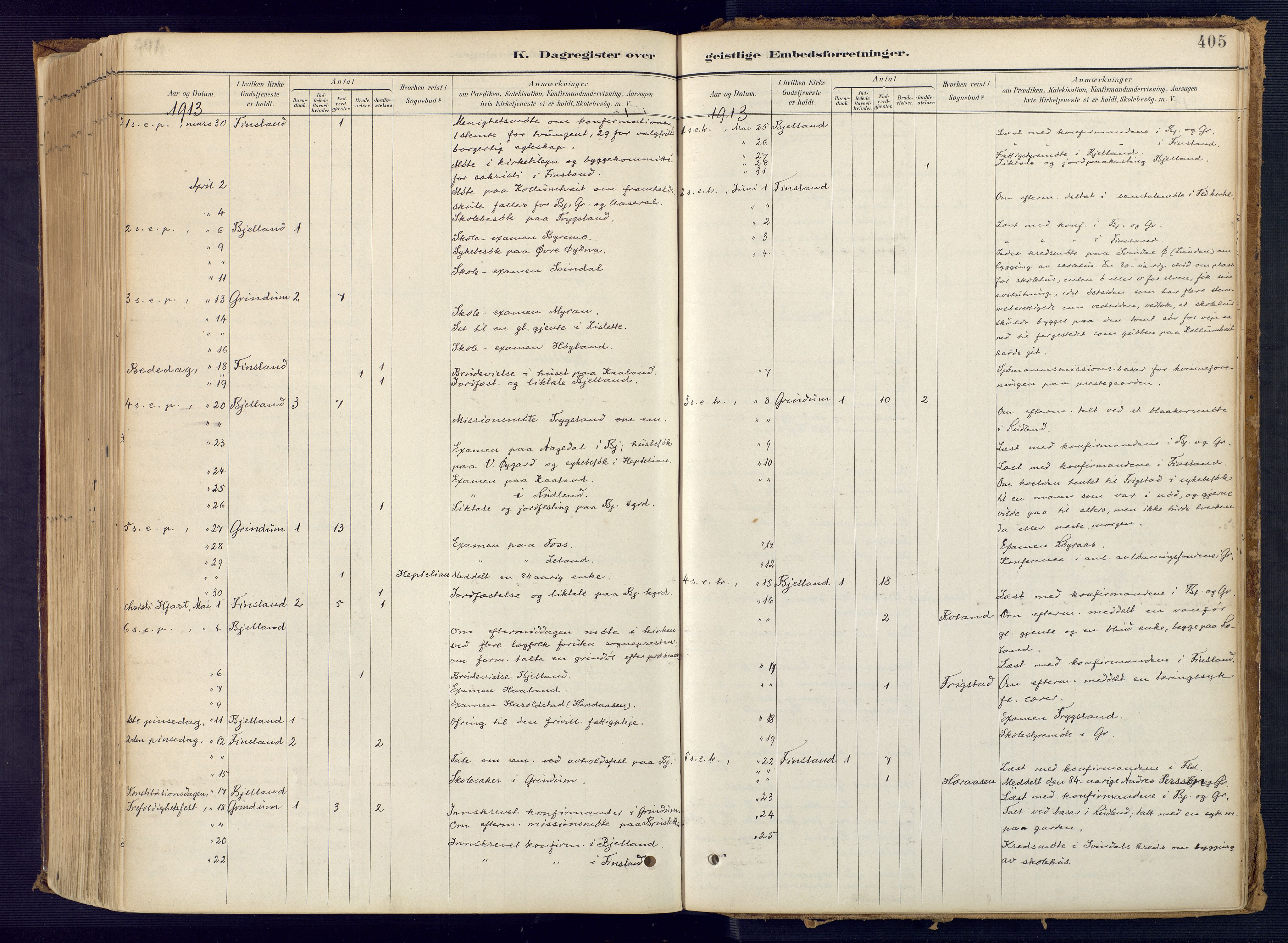 Bjelland sokneprestkontor, SAK/1111-0005/F/Fa/Faa/L0004: Ministerialbok nr. A 4, 1887-1923, s. 405