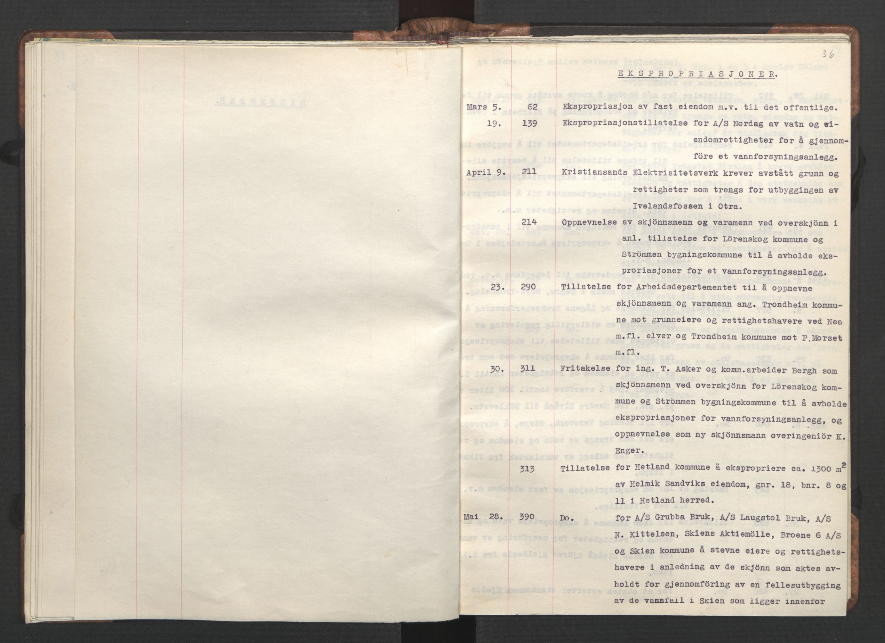 NS-administrasjonen 1940-1945 (Statsrådsekretariatet, de kommisariske statsråder mm), AV/RA-S-4279/D/Da/L0002: Register (RA j.nr. 985/1943, tilgangsnr. 17/1943), 1942, s. 39